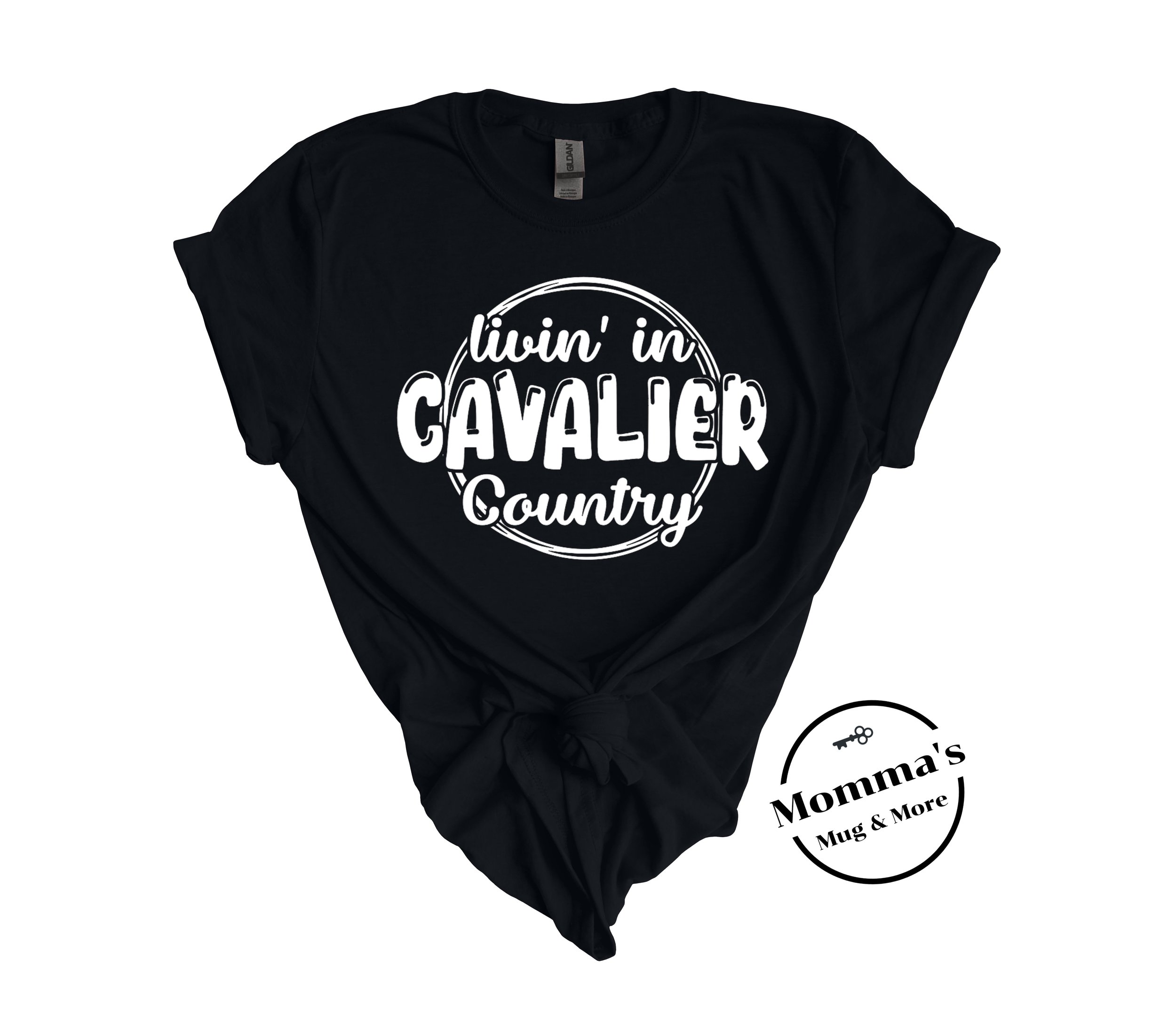 LIVIN IN CAVALIER COUNTRY WHITE ON BLACK TEE.jpeg