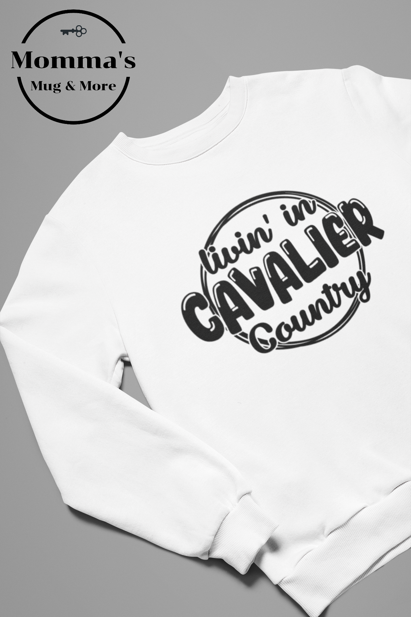 LIVIN IN CAVALIER COUNTRY WHITE CREW SWEATSHIRT.png