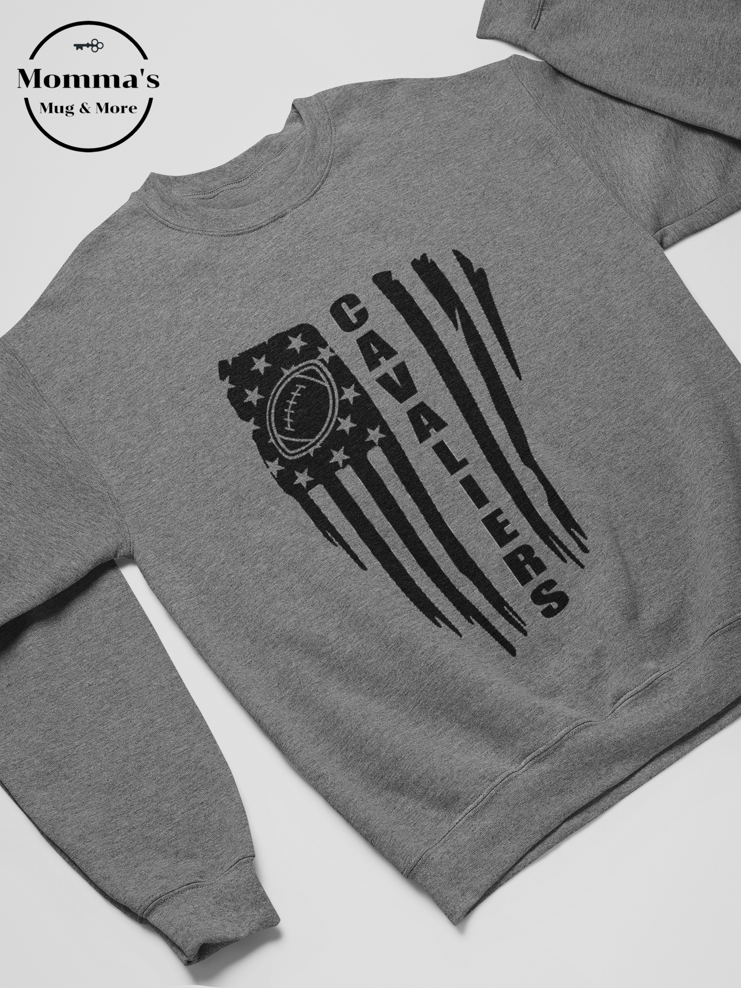 CORUNNA CAVALIERS FOOTBALL AND FLAGS GRAPHITE HEATHER SWEATSHIRT.png