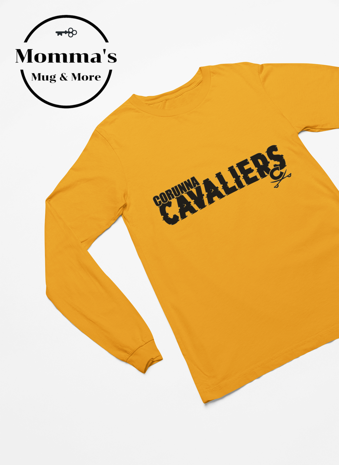 CORUNNA CAVALIERS GLITCH CROSS SWORD GOLD SLEEVED TEE.png