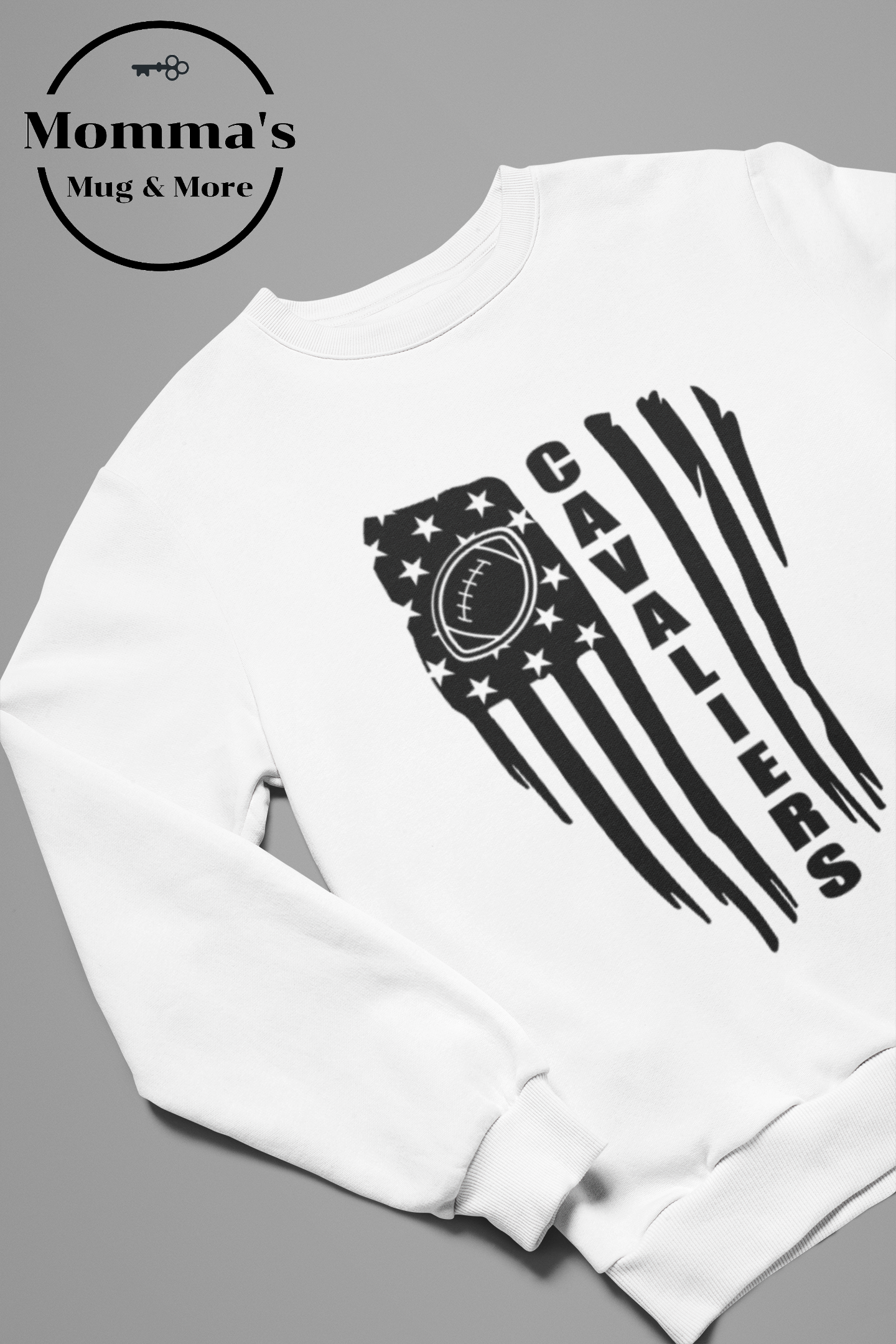 CORUNNA CAVALIERS FOOTBALL AND FLAGS WHITE SWEATSHIRT.png