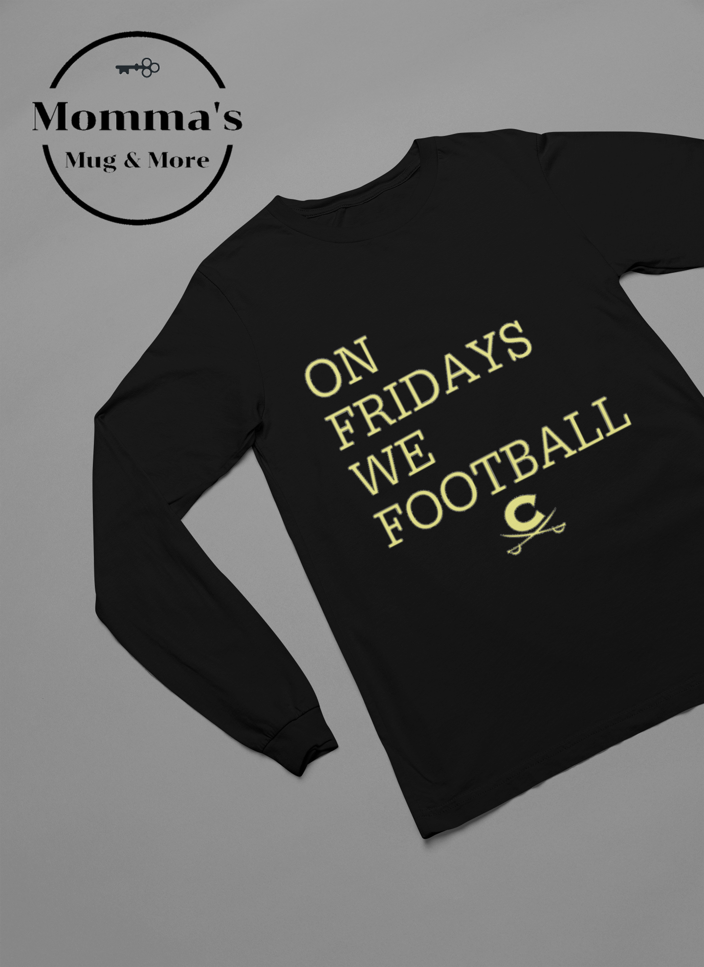ON FRIDAYS WE FOOTBALL WITH CROSS SWORDS BLACK SLEEVED TEE.png