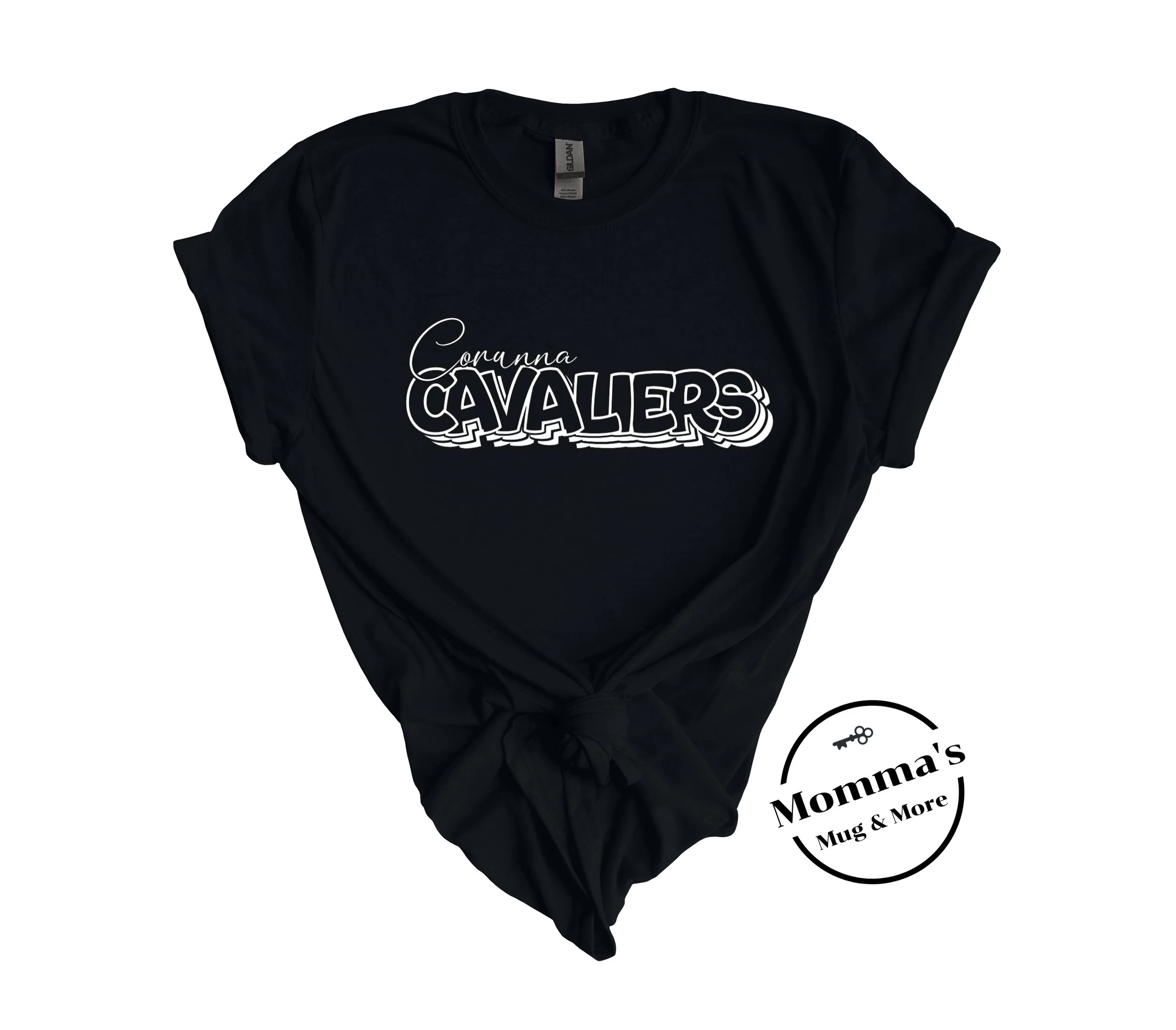 CORUNNA CAVALIERS ON REPEAT WHITE ON BLACK TEE.jpeg