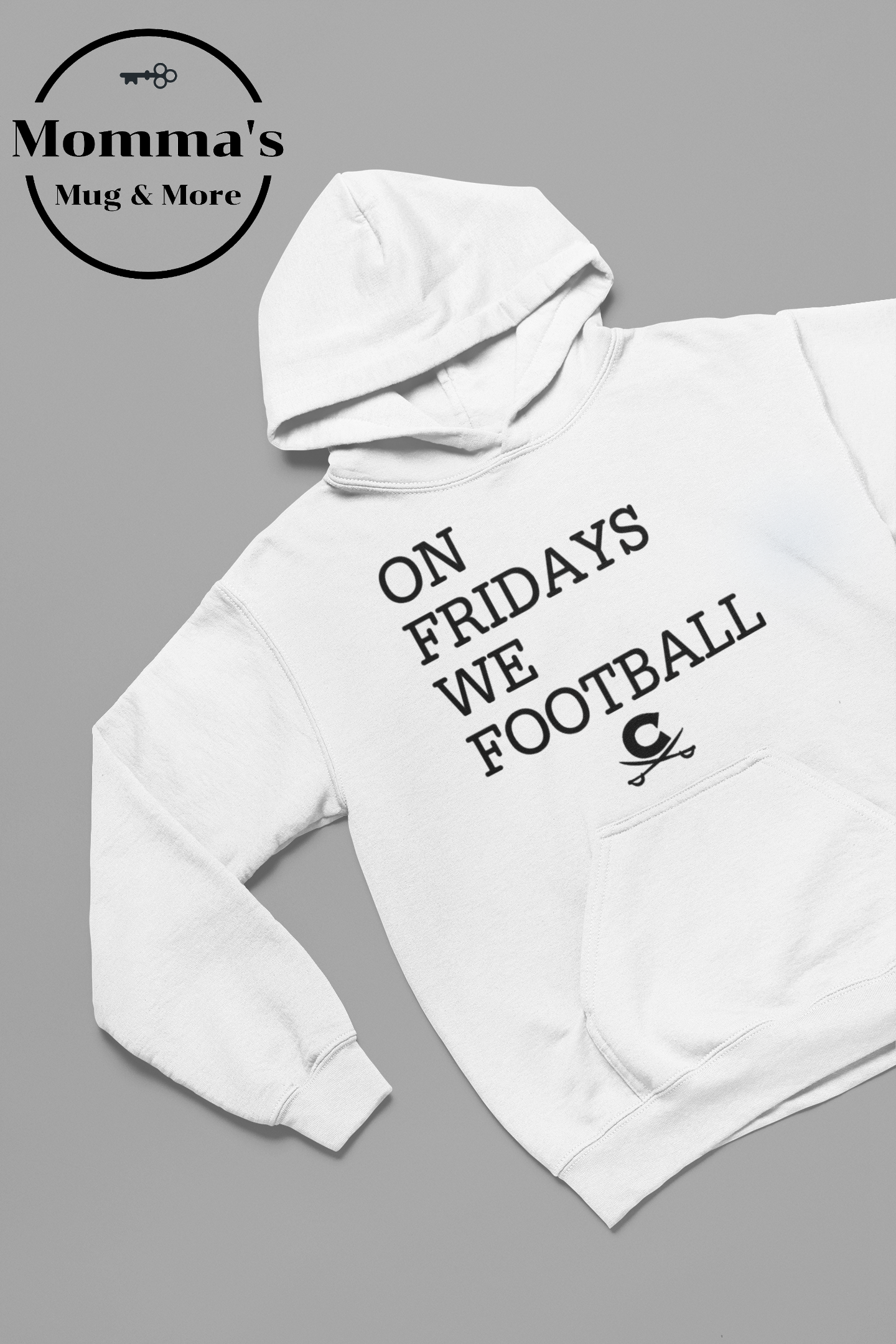 ON FRIDAYS WE FOOTBALL CROSS SWORD WHITE HOODIE.png
