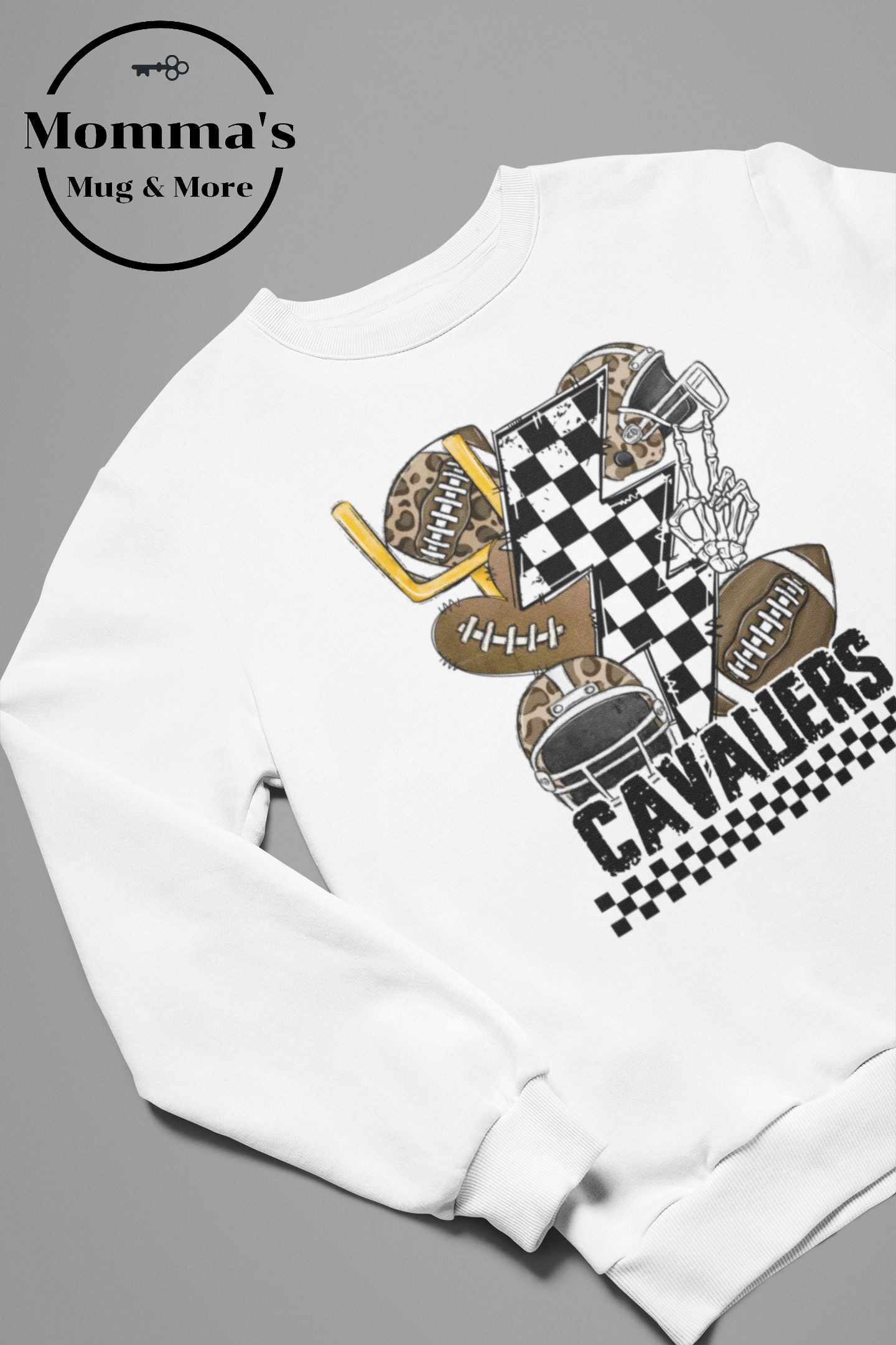 CAVALIERS FOOTBALL CHECKERED BOLTS WHITE SWEATSHIRT.png