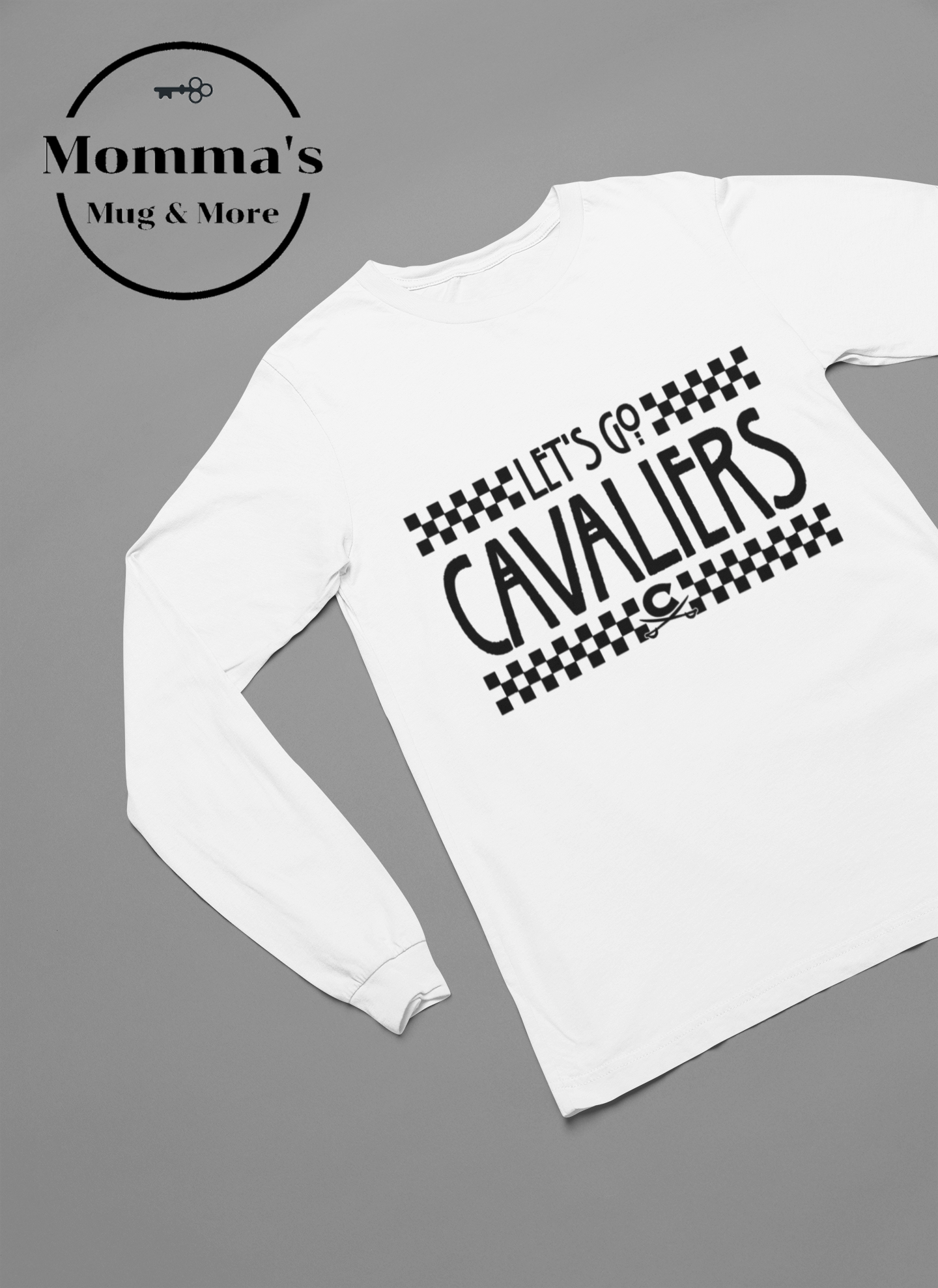 LET'S GO CORUNNA CAVALIERS CHECKERED WHITE SLEEVED TEE.png (Copy) (Copy)