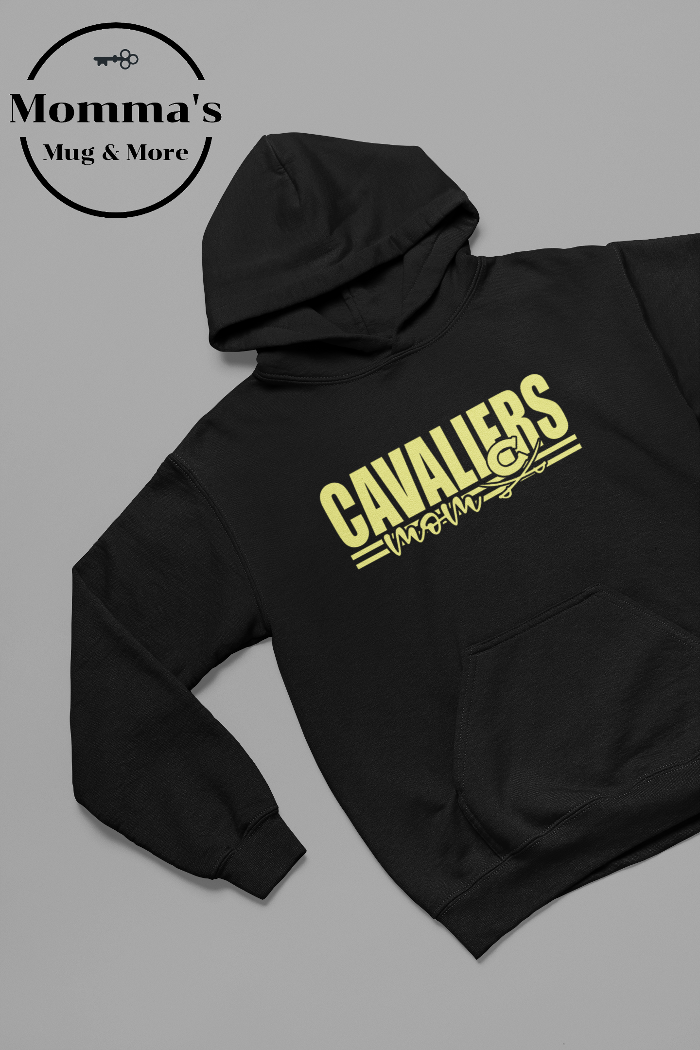 CORUNNA CAVALIERS MOM STRIPED GOLD ON BLACK HOODIE.png