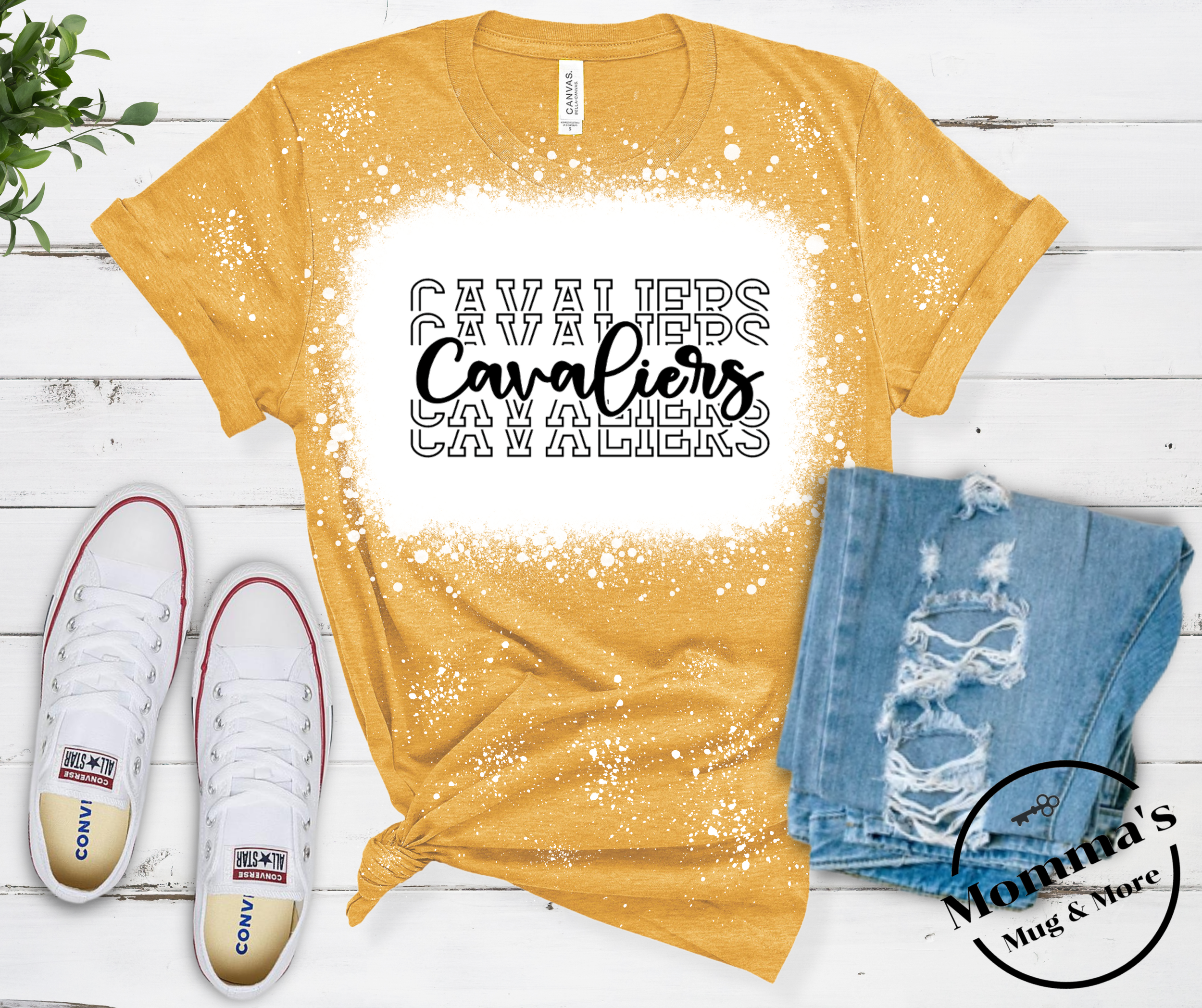 Cavaliers Stacked Heather Mustard Bleached Tee.png