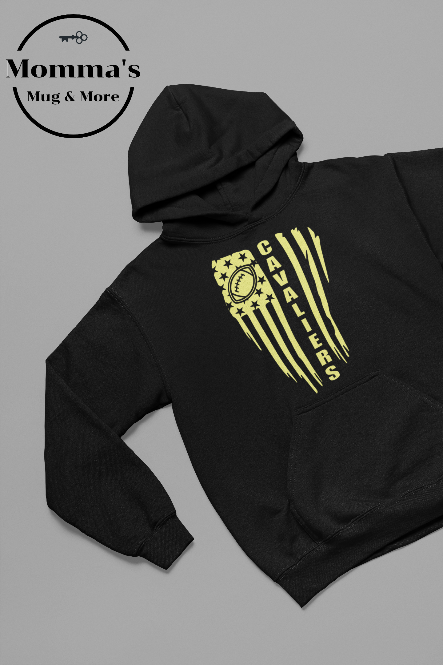 CORUNNA CAVALIERS FOOTBALL AND FLAGS BLACK HOODIE.png