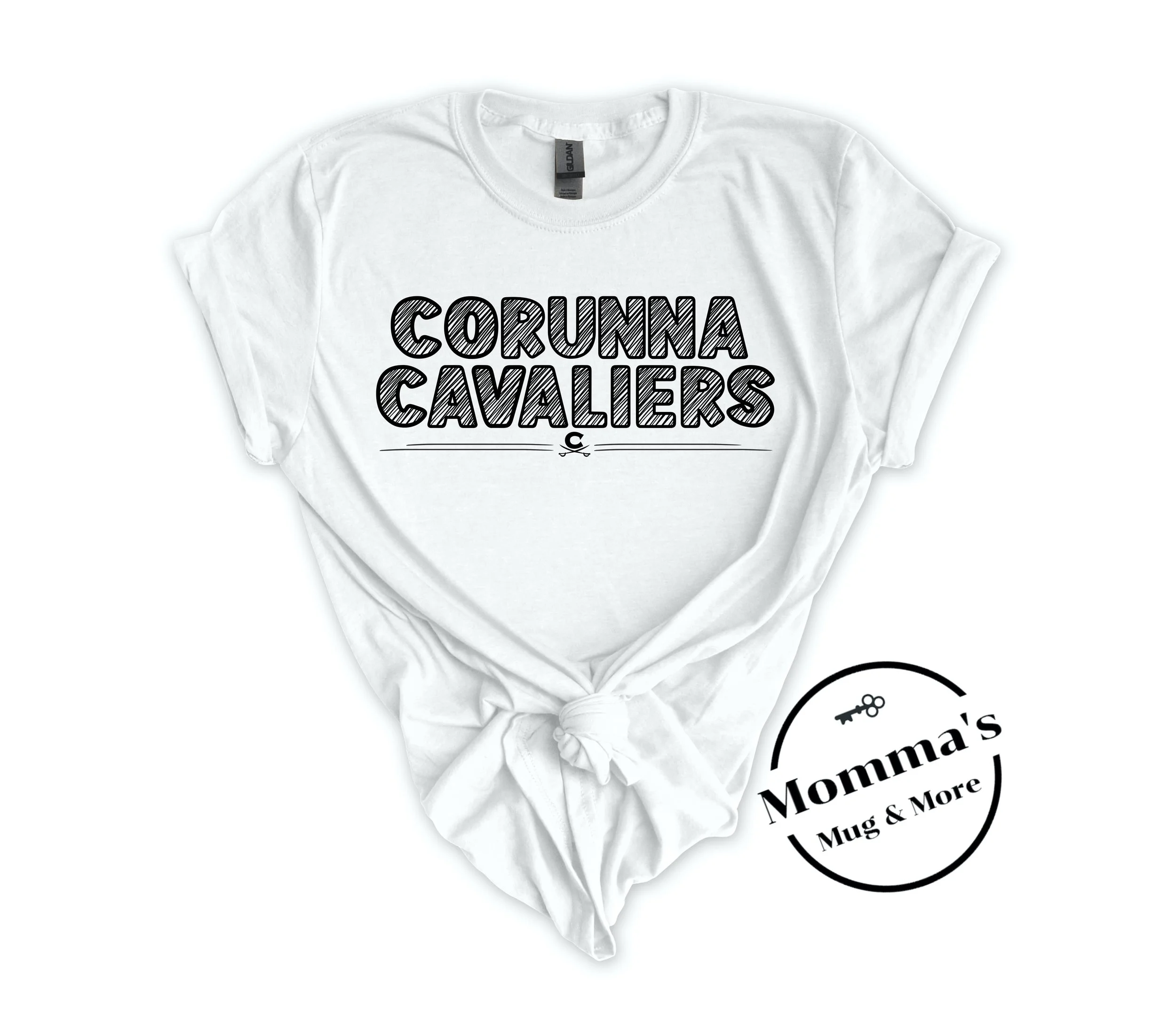 CORUNNA CAVALIERS SCRATCHED WHITE TEE.jpeg