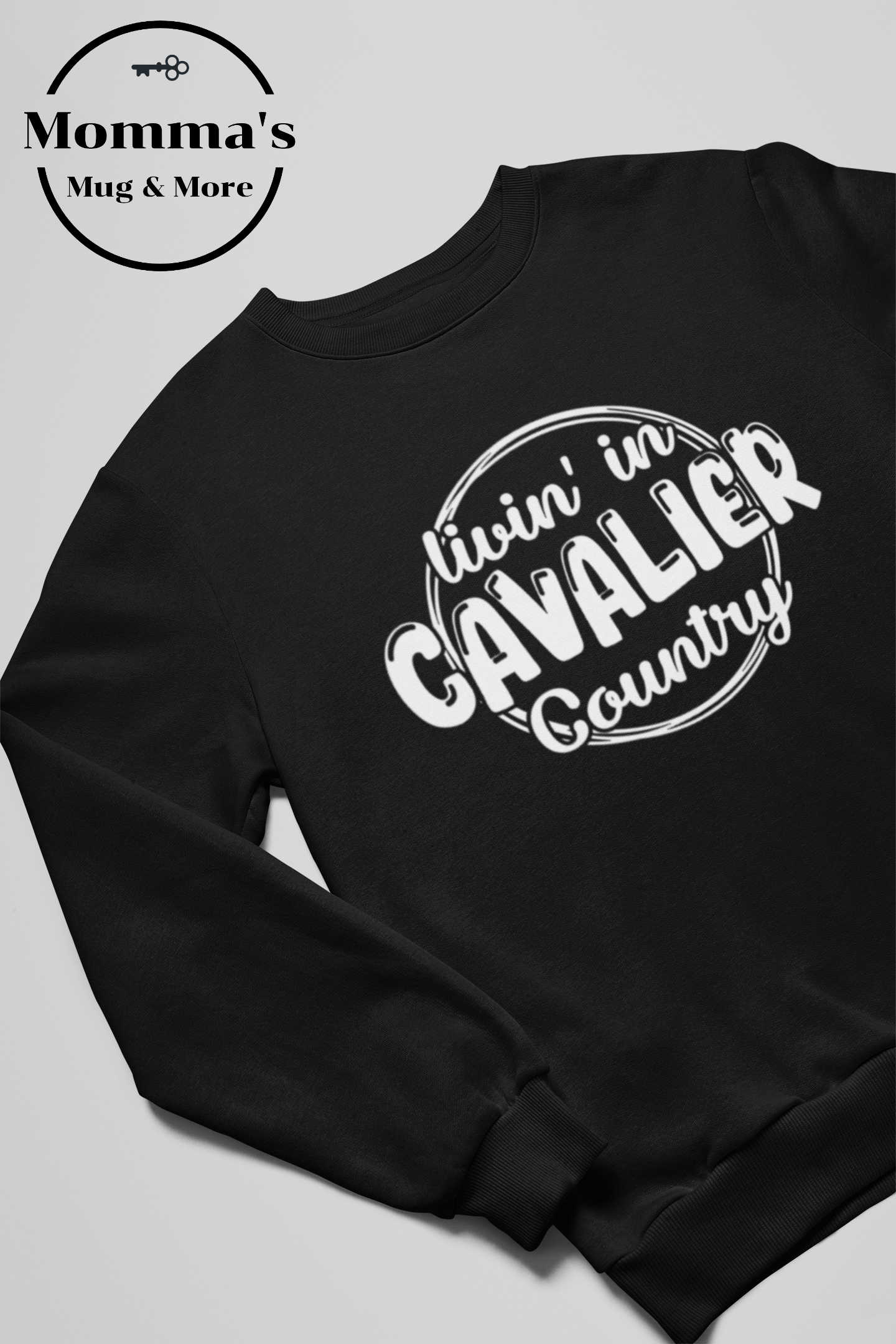 LIVIN IN CAVALIER COUNTRY BLACK AND WHITE CREW SWEATSHIRT.png
