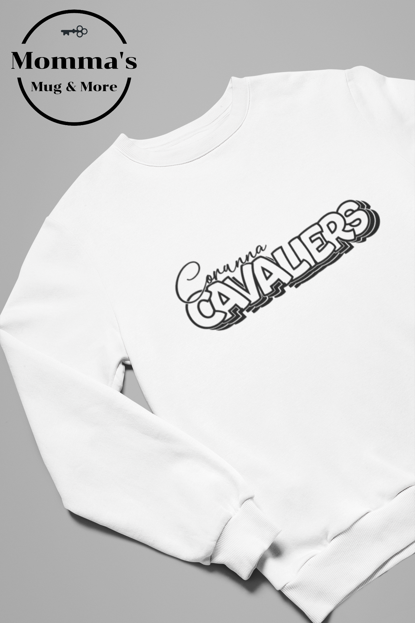 CORUNNA CAVALIERS ON REPEAT WHITE CREW SWEATSHIRT.png
