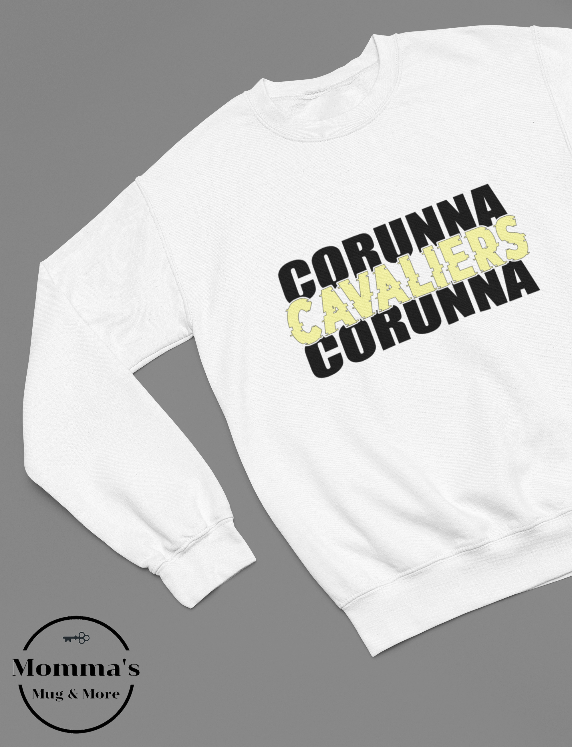 CORUNNA CAVALIERS GLITCH BLACK:GOLD WHITE CREW SWEATSHIRT.png