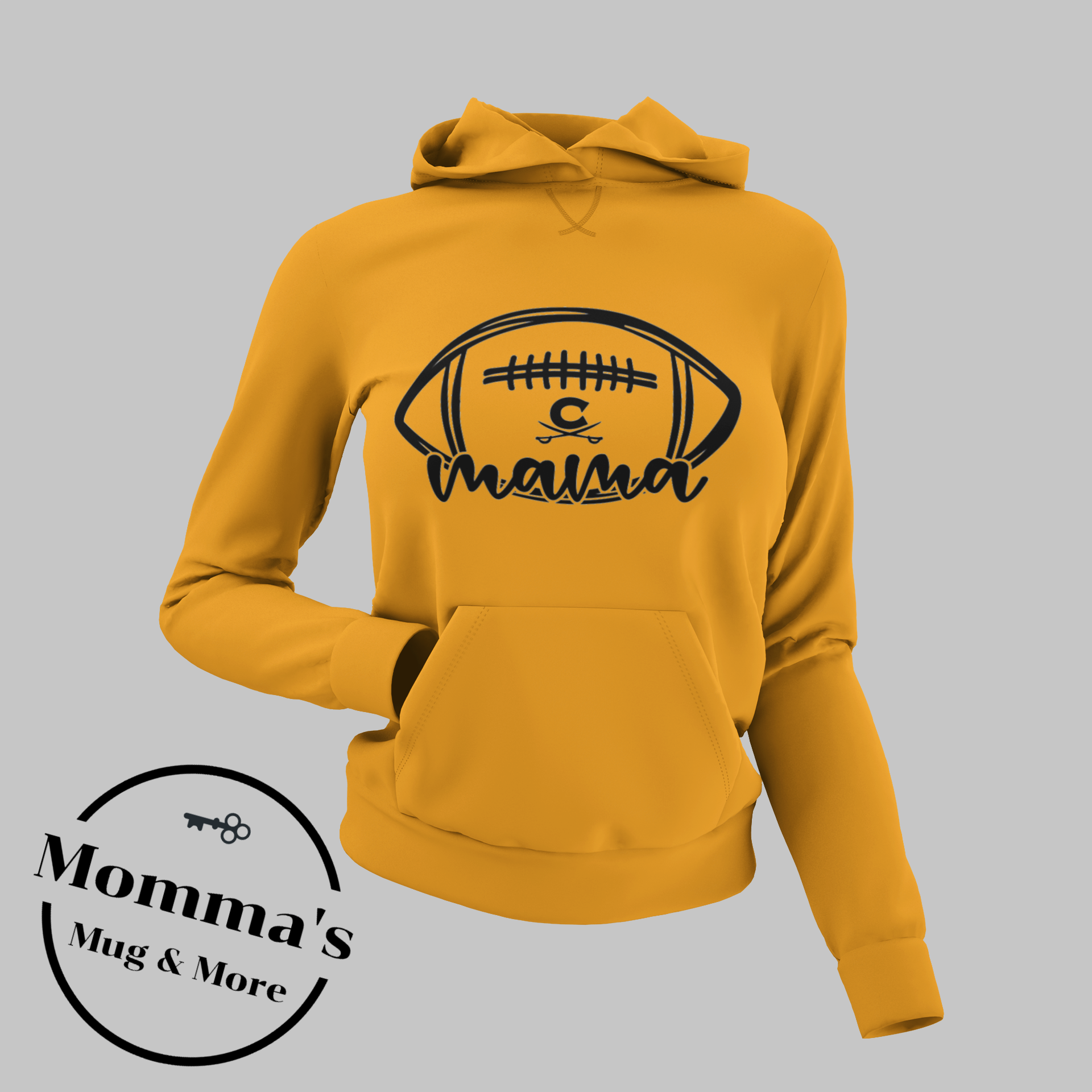 CORUNNA CAVALIERS FOOTBALL MAMA GOLD HOODIE.png