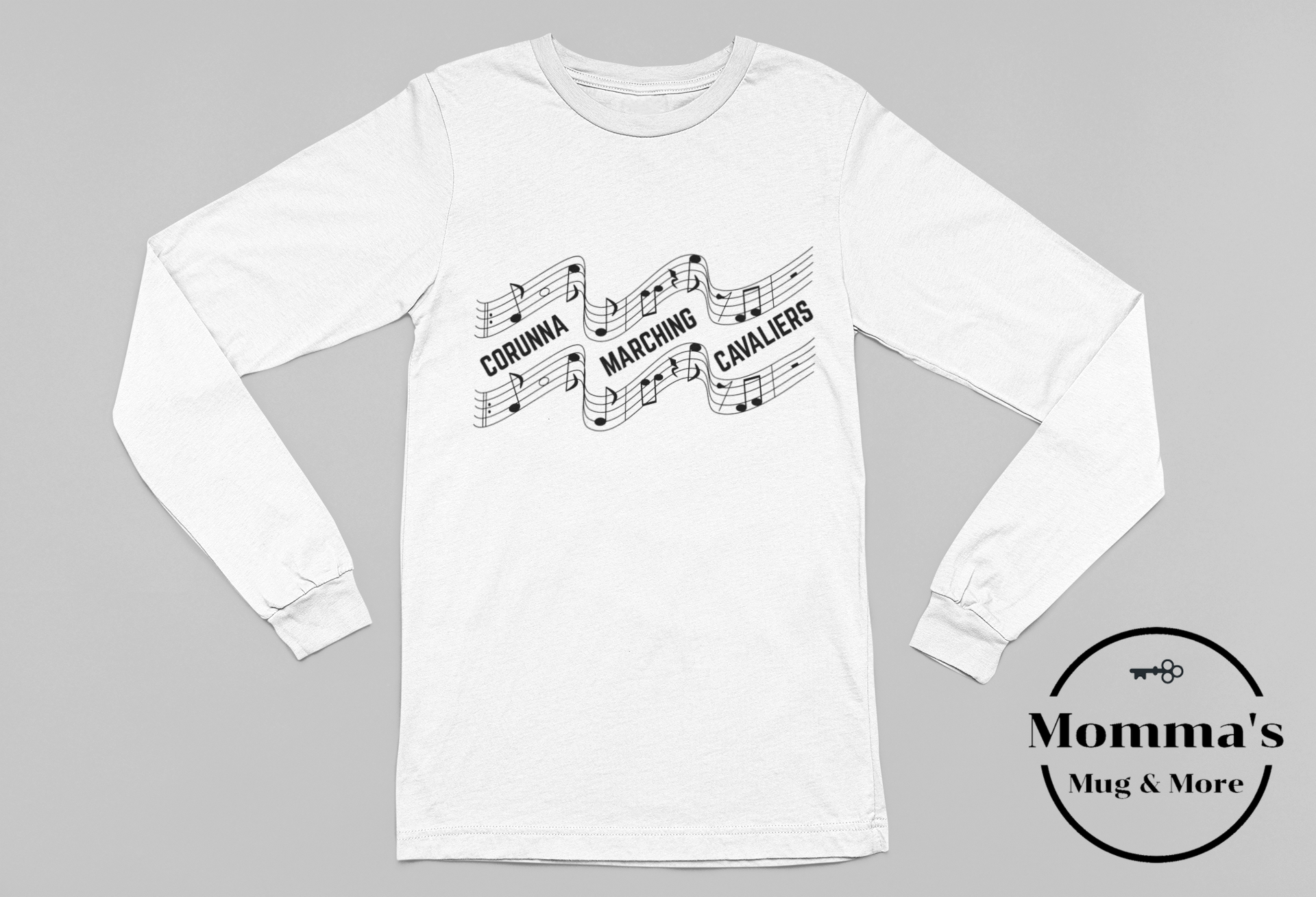 CAVALIERS MARCHING SHEET MUSIC WHITE SLEEVED TEE.png