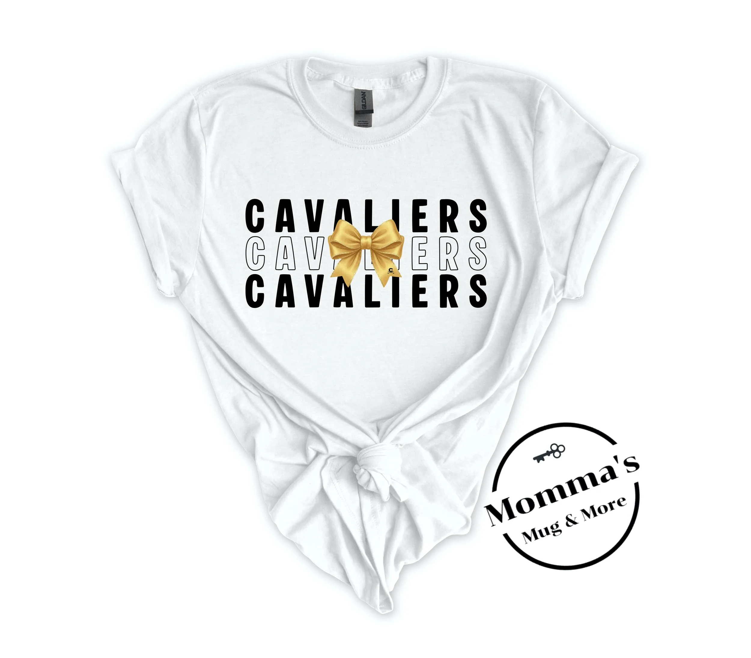 CAVALIERS ON REPEAT BOW WHITE TEE.jpeg
