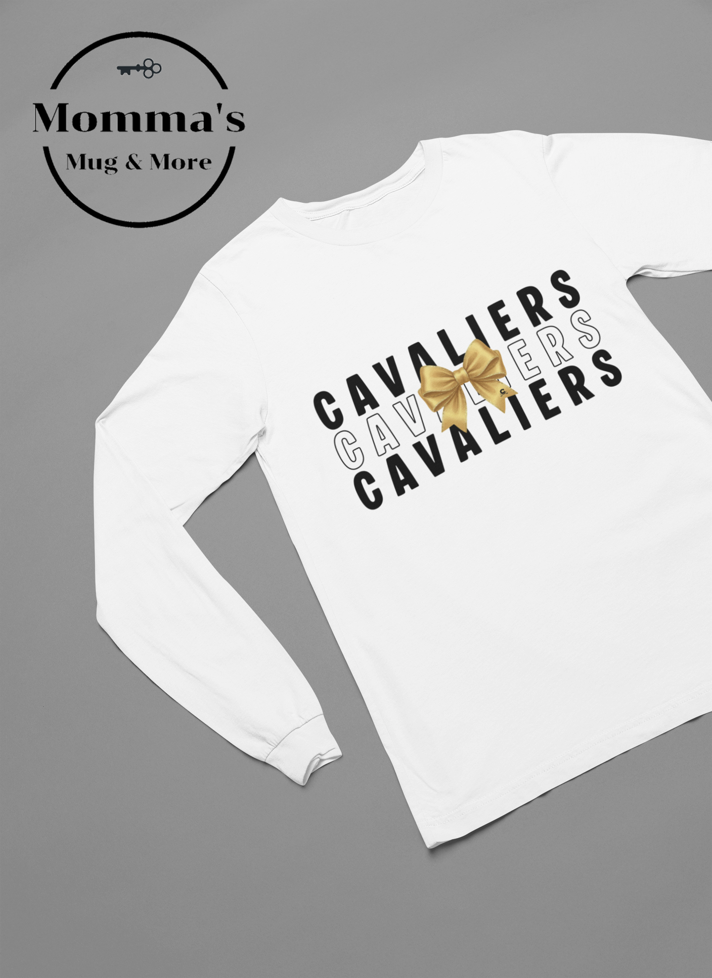 CAVALIERS ON REPEAT BOW GRAPHITE WHITE SLEEVED TEE.png (Copy)
