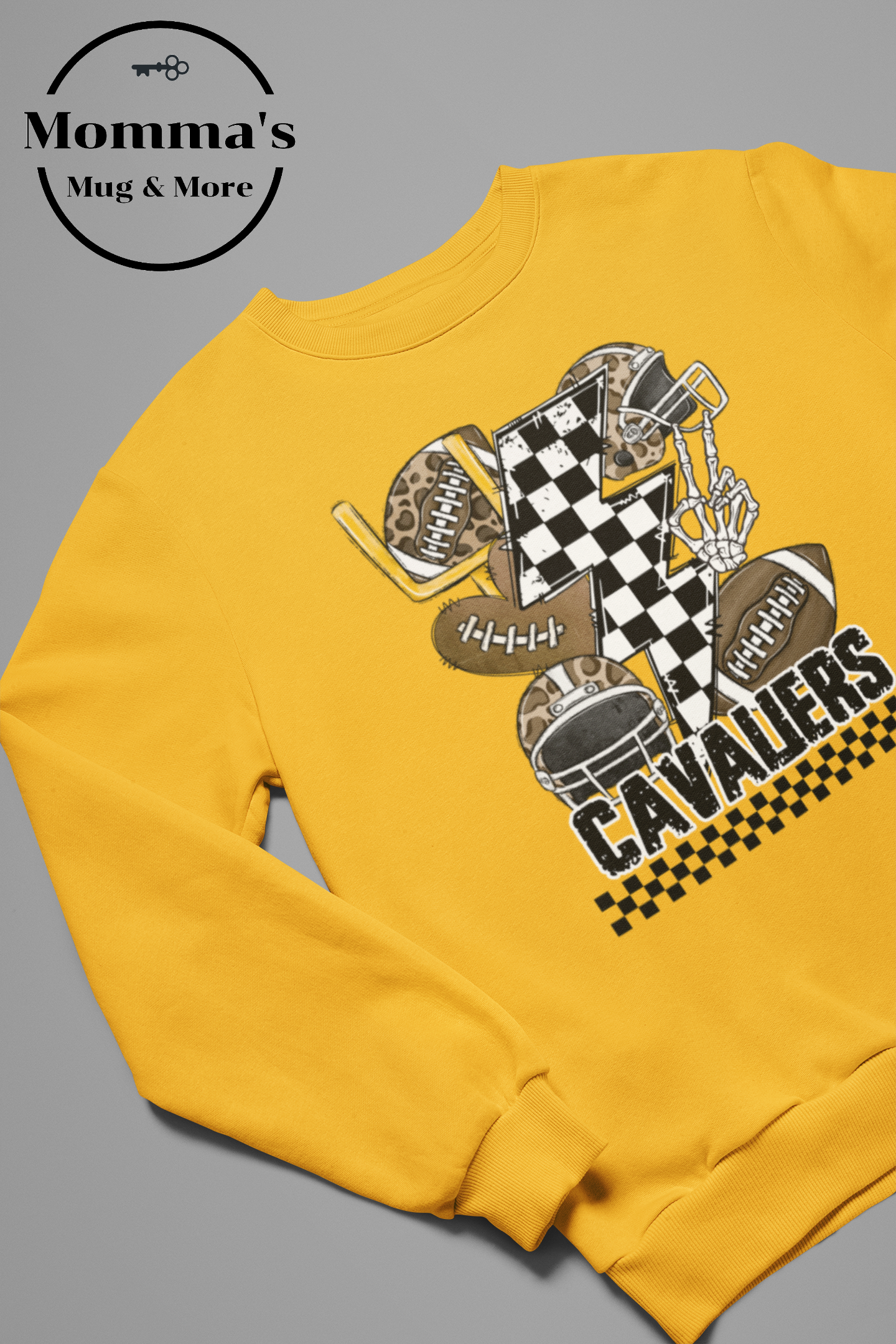 CAVALIERS FOOTBALL CHECKERED BOLTS GOLD SWEATSHIRT.png