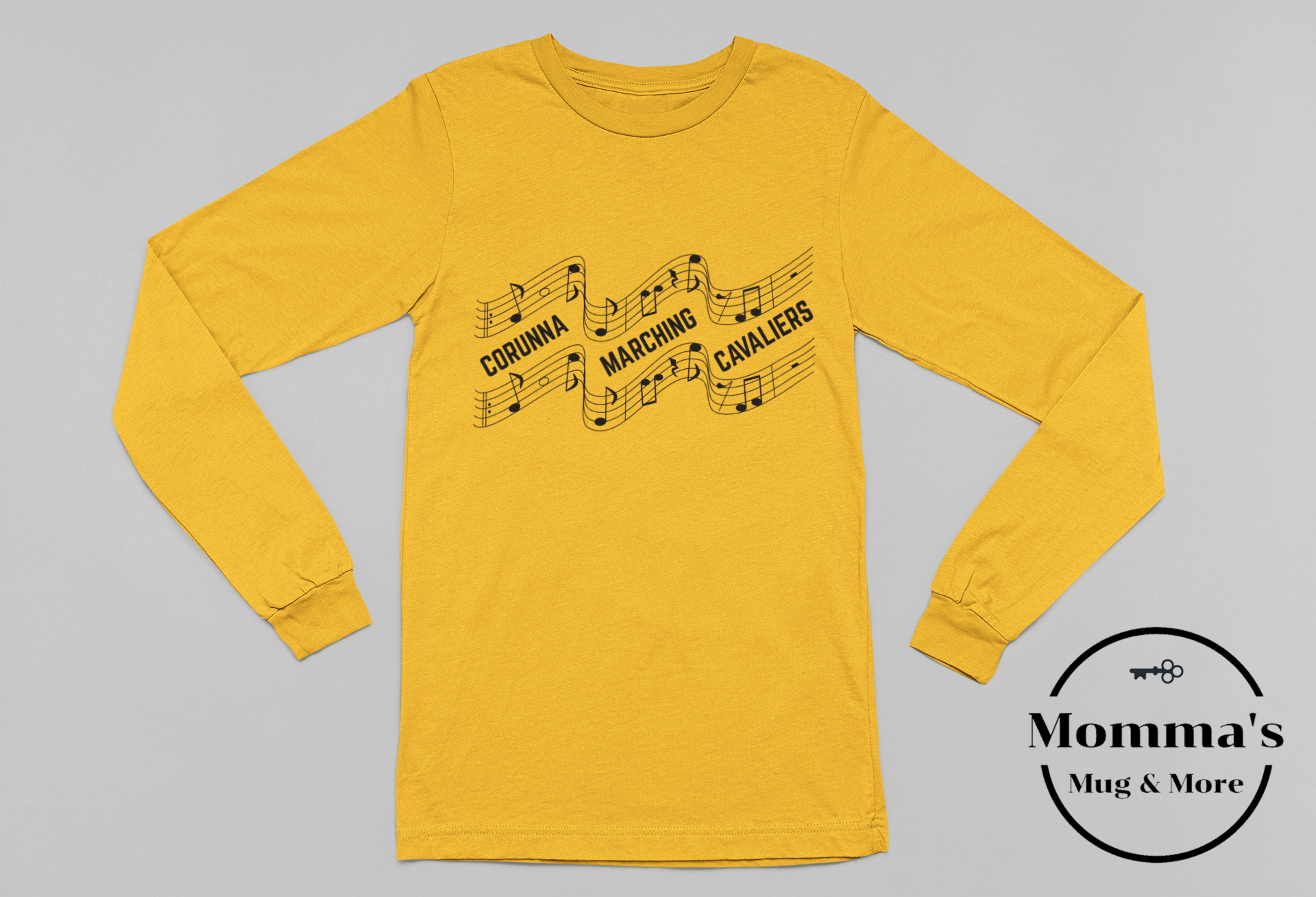 CAVALIERS MARCHING SHEET MUSIC GOLD SLEEVED TEE.png