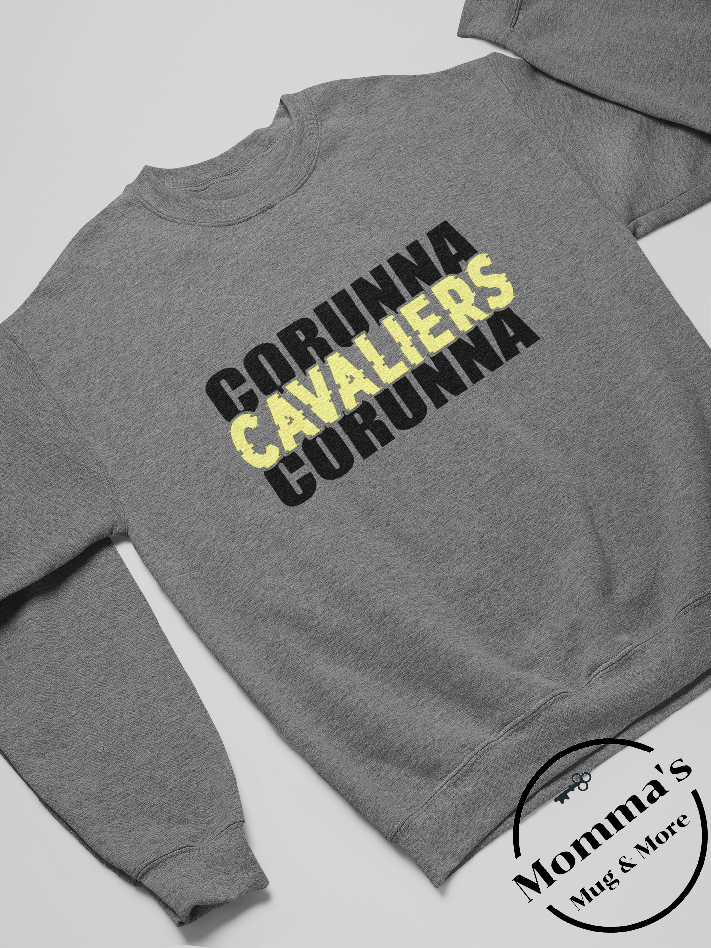 CORUNNA CAVALIERS GLITCH BLACK:GOLD GRAPHITE HEATHER CREW SWEATSHIRT.png
