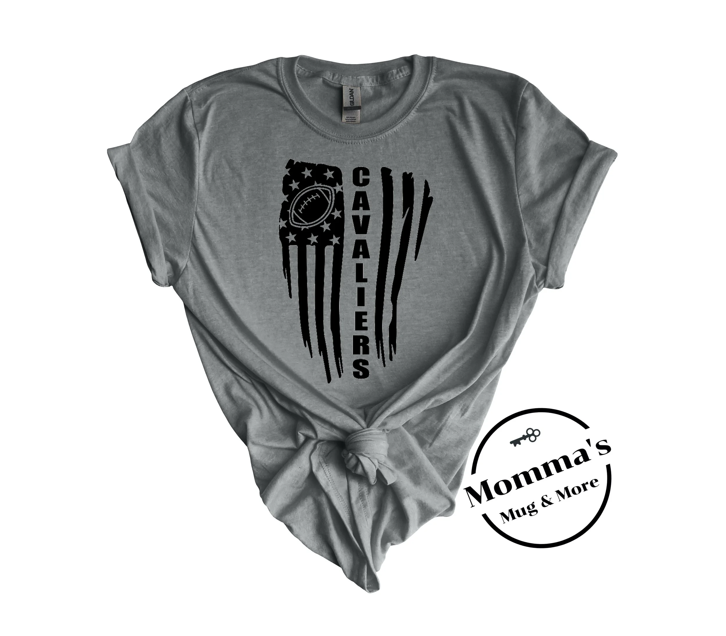 CORUNNA CAVALIERS FLAGS AND FOOTBALL GRAPHITE HEATHER TEE.jpeg