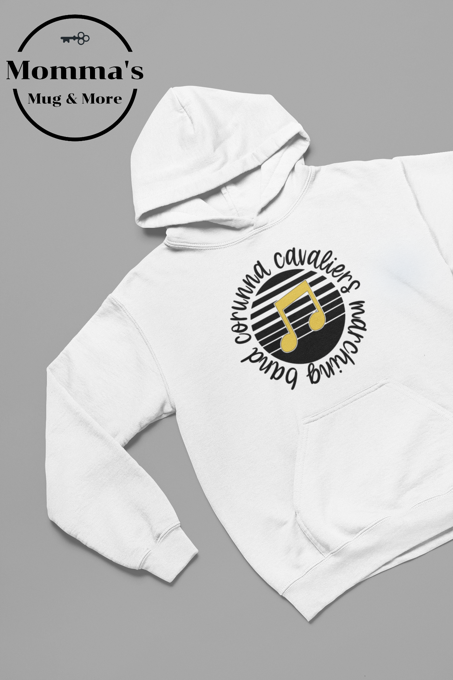 CORUNNA CAVALIERS MARCHING BAND CIRCLE WHITE HOODIE.png