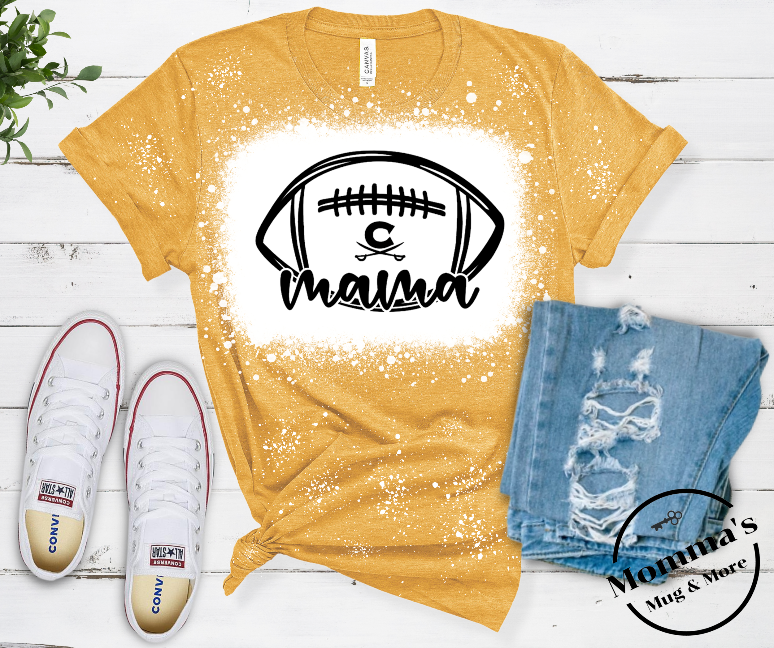 Football Mama Heather Mustard Bleached Tee.png