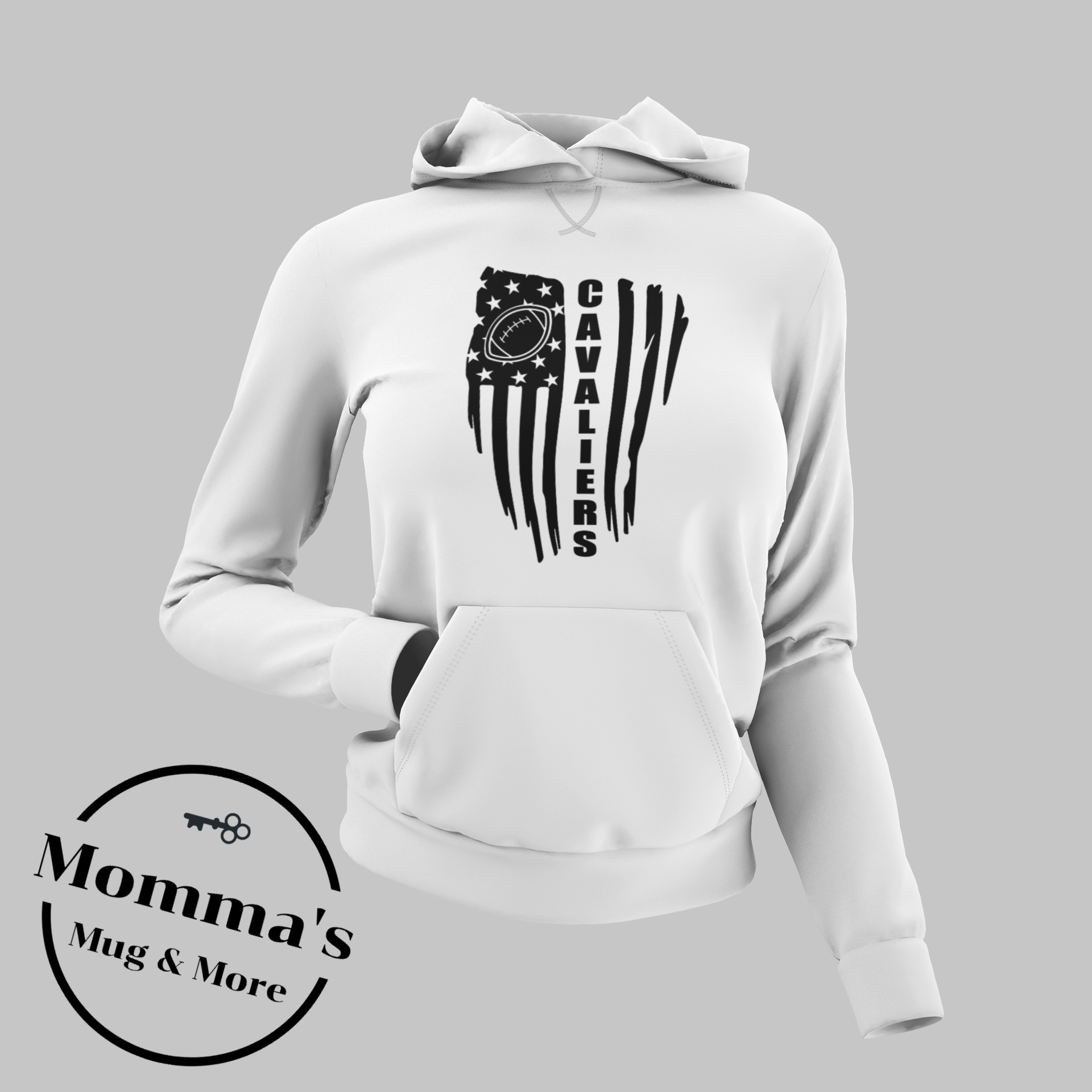 CORUNNA CAVALIERS FOOTBALL AND FLAGS WHITE HOODIE.png