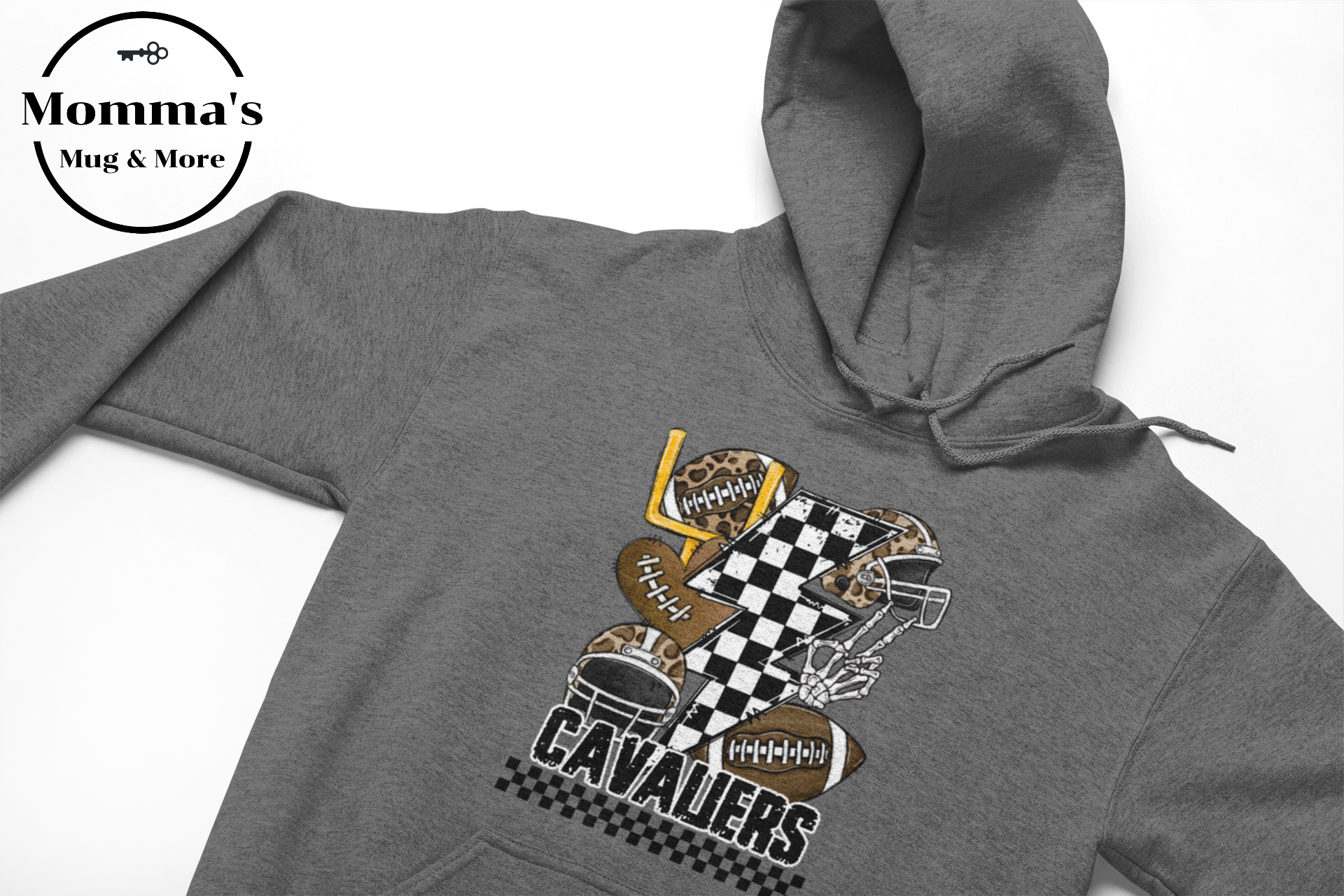 CAVALIERS FOOTBALL CHECKERED BOLTS GRAPHITE HEATHER HOODIE.png