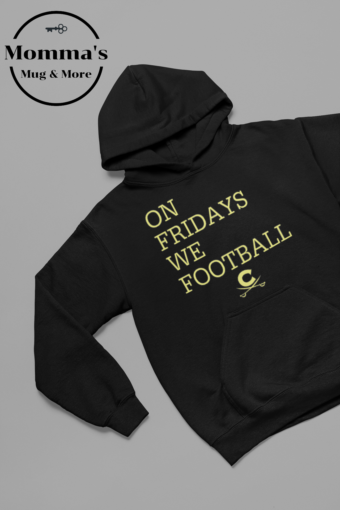 ON FRIDAYS WE FOOTBALL WITH CROSS SWORDS BLACK HOODIE.png