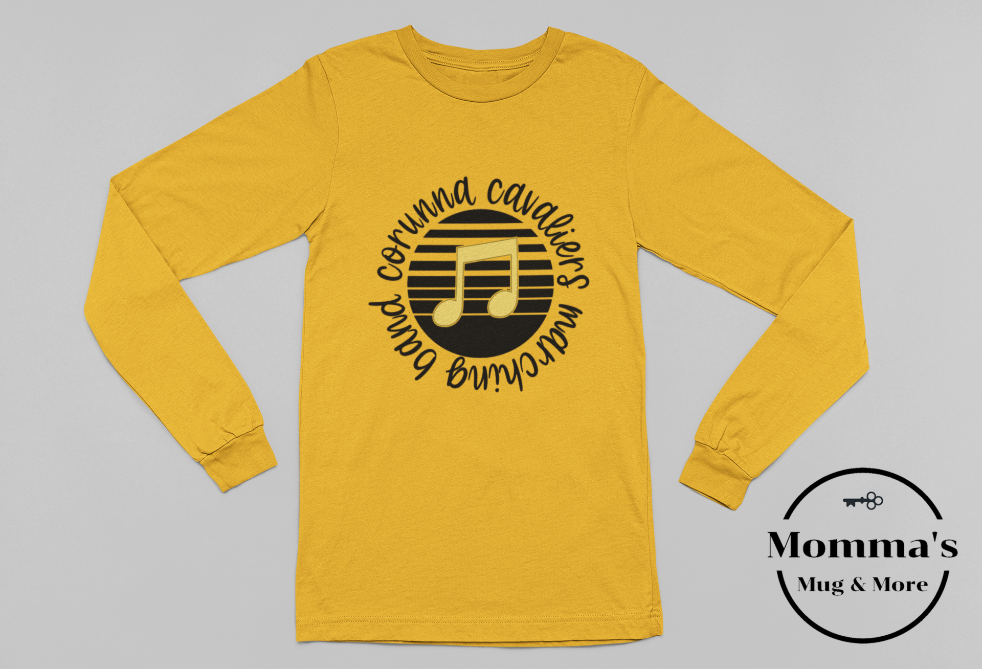 CORUNNA CAVALIERS MARCHING BAND CIRCLE GOLD SLEEVED TEE.png
