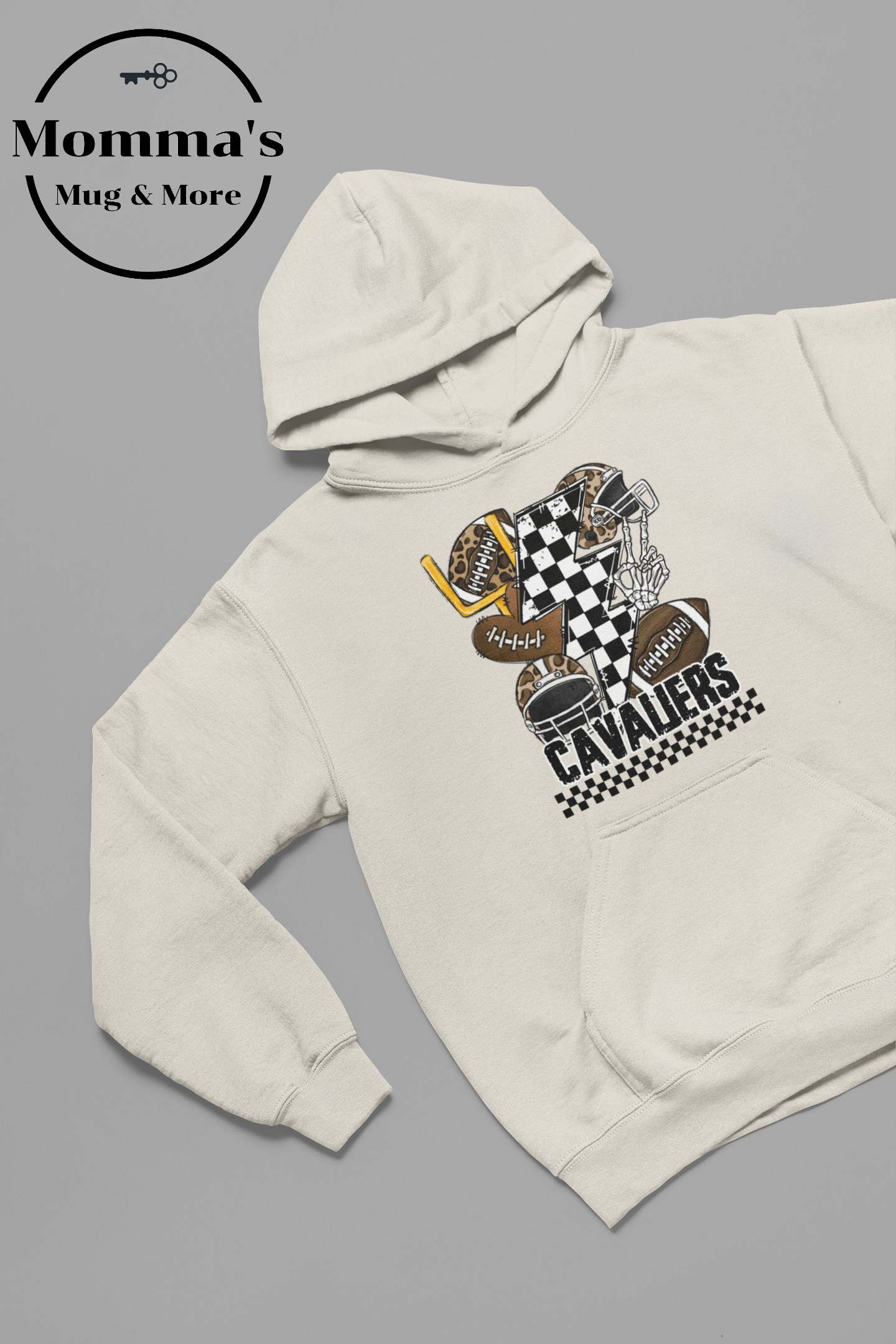 CAVALIERS FOOTBALL CHECKERED BOLTS NATURAL HOODIE.png