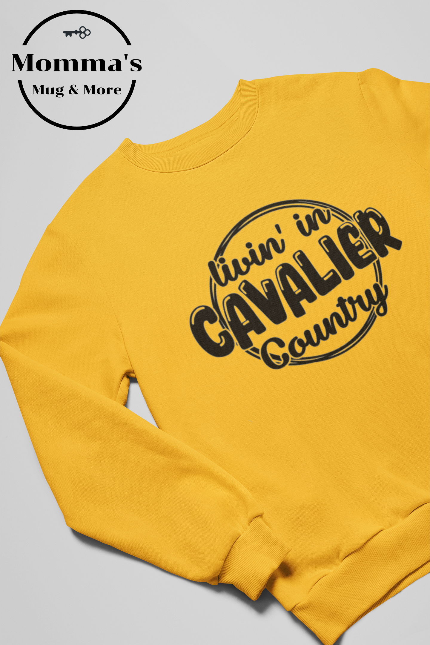 LIVIN IN CAVALIER COUNTRY GOLD CREW SWEATSHIRT.png