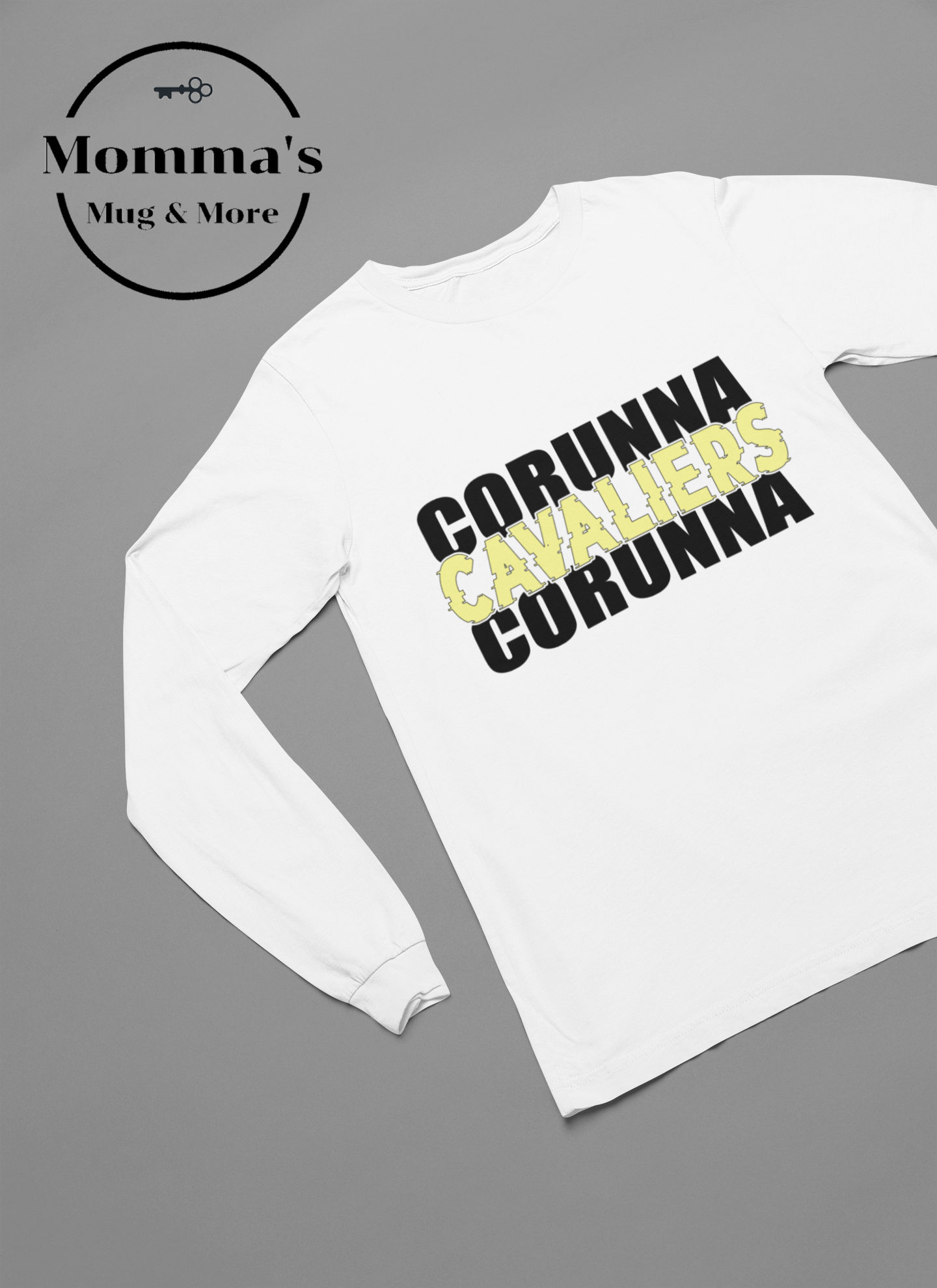 CORUNNA CAVALIERS GLITCH GOLD WHITE SLEEVED TEE.png