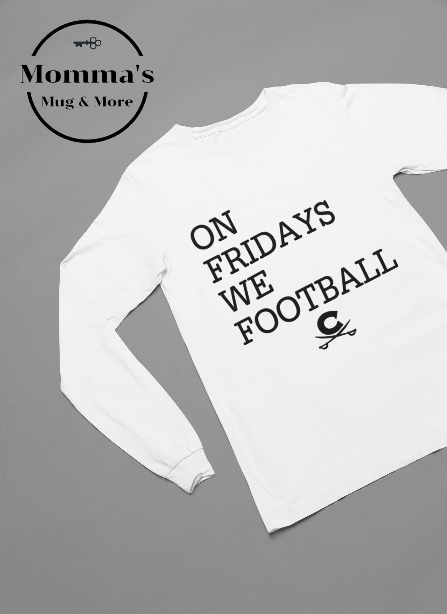 ON FRIDAYS WE FOOTBALL CROSS SWORD WHITE SLEEVED TEE.png