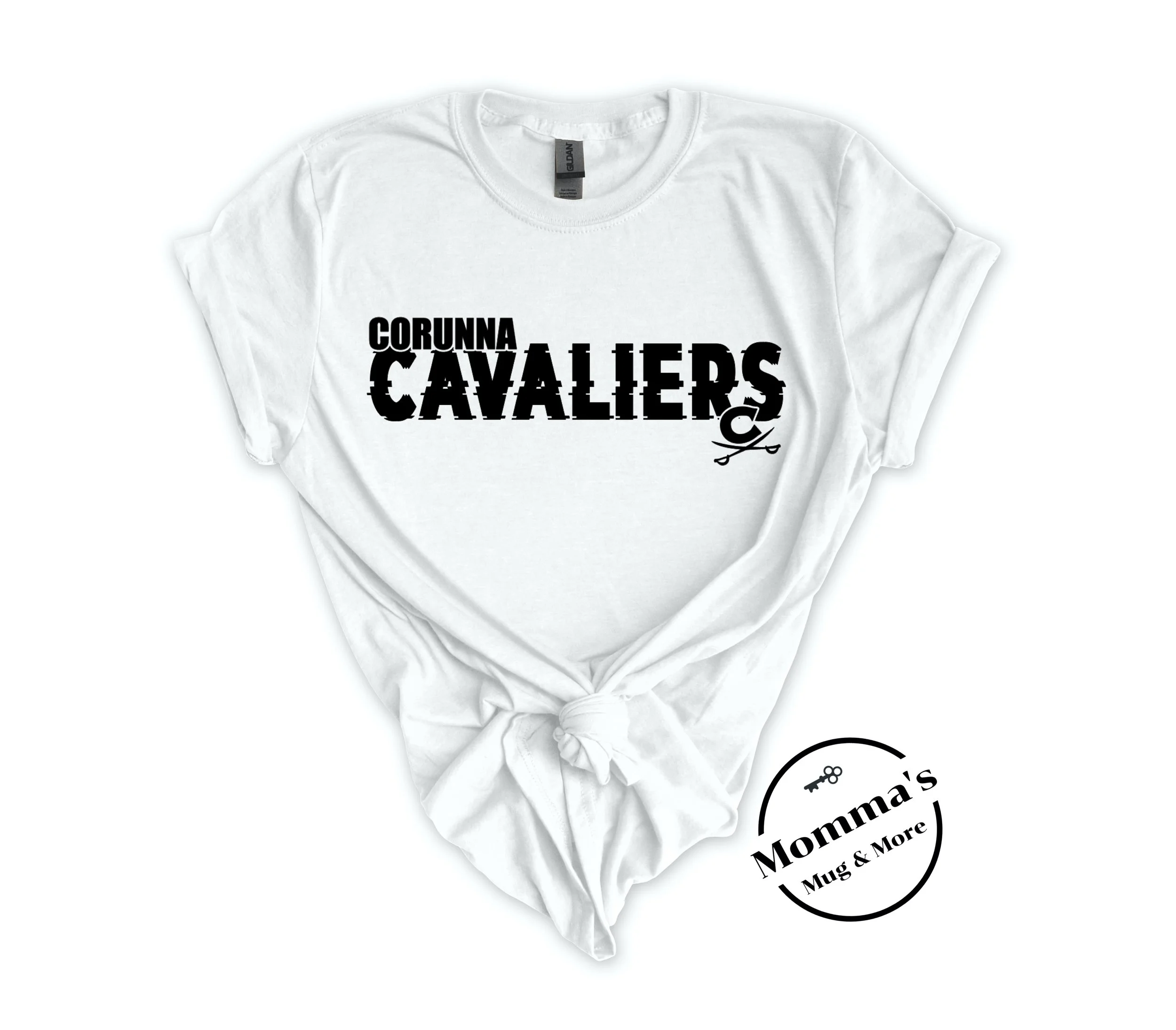 CORUNNA CAVALIERS GLITCH CROSS SWORD WHITE TEE.jpeg