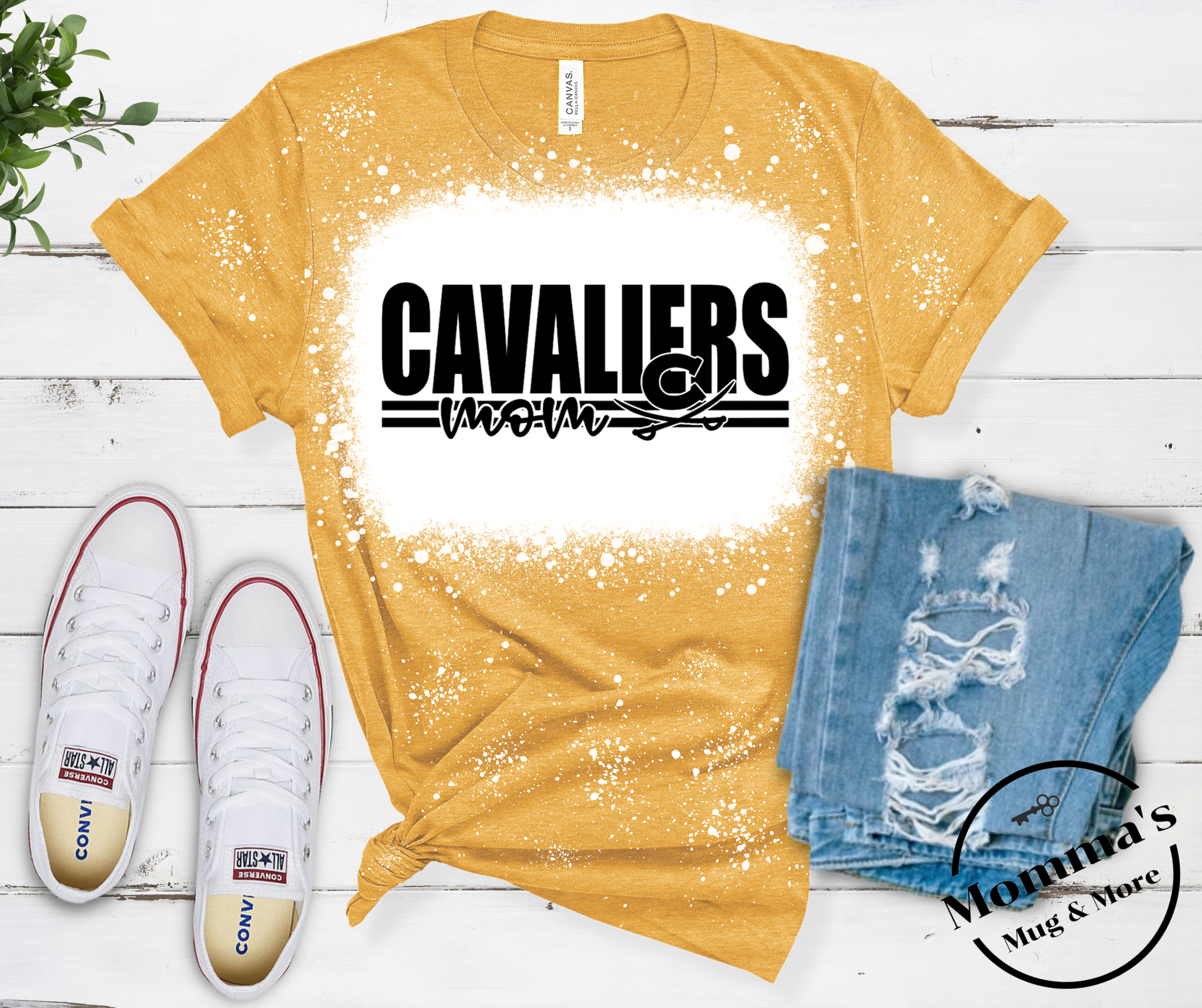 CORUNNA CAVALIERS MOM STRIPE HEATHER MUSTARD TEE.png