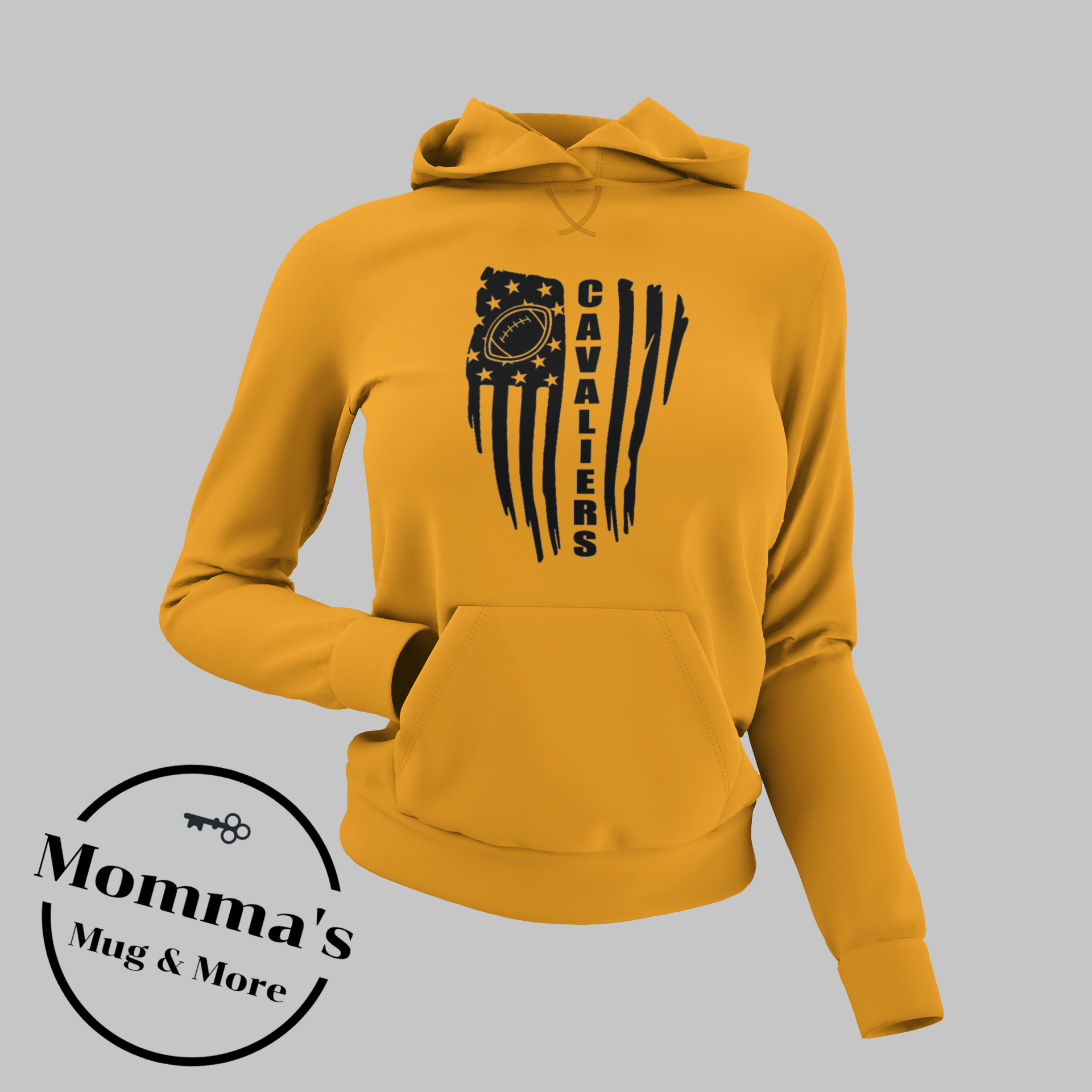 CORUNNA CAVALIERS FOOTBALL AND FLAGS GOLD HOODIE.png