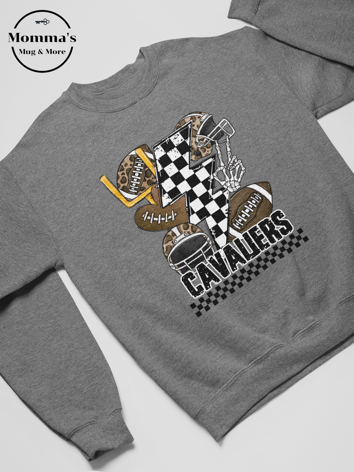 CAVALIERS FOOTBALL CHECKERED BOLTS GRAPHITE HEATHER SWEATSHIRT.png