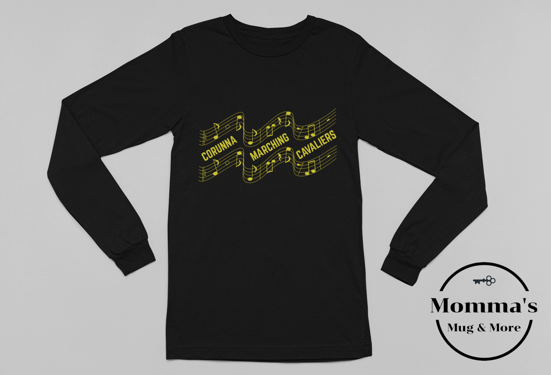CAVALIERS MARCHING SHEET MUSIC GOLD AND BLACK SLEEVED TEE.png