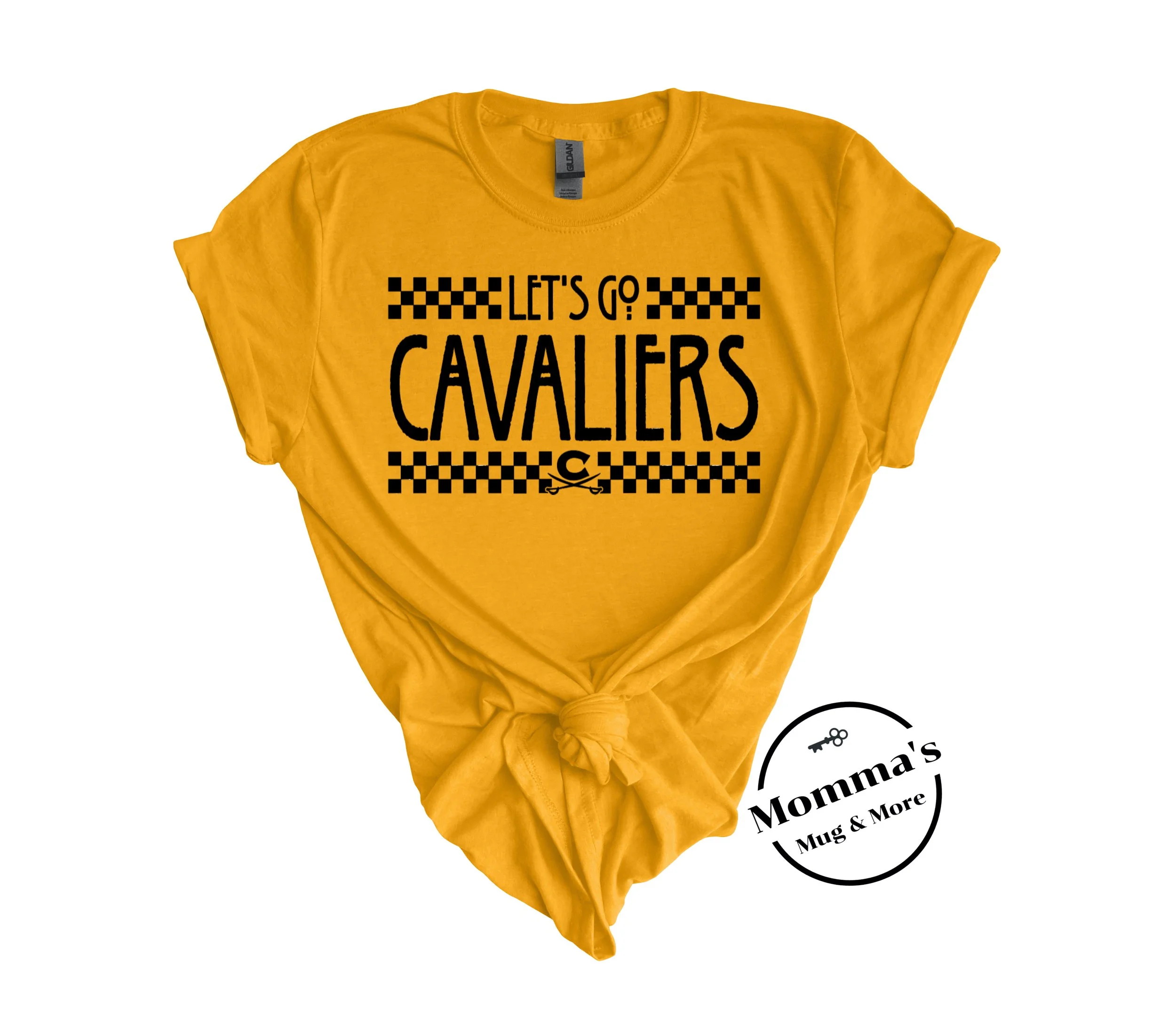 LET'S GO CORUNNA CAVALIERS CHECKERED GOLD TEE.jpeg (Copy) (Copy)