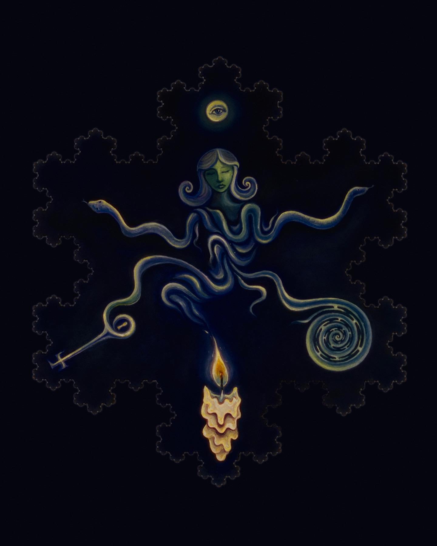 &ldquo;Threshold&rdquo; 
Oil on panel (2025) 
Frame-sculpture by Koosha Atashgard