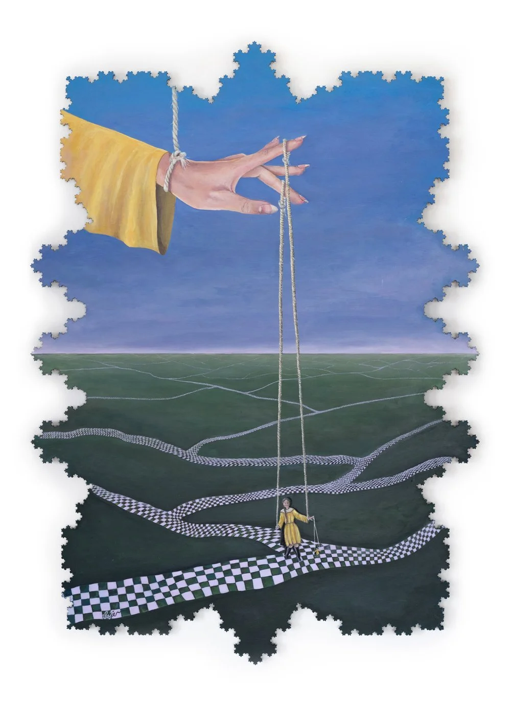 "Game Within Game". Acrylic on panel (2021). Customized frame by Koosha Atashgard.