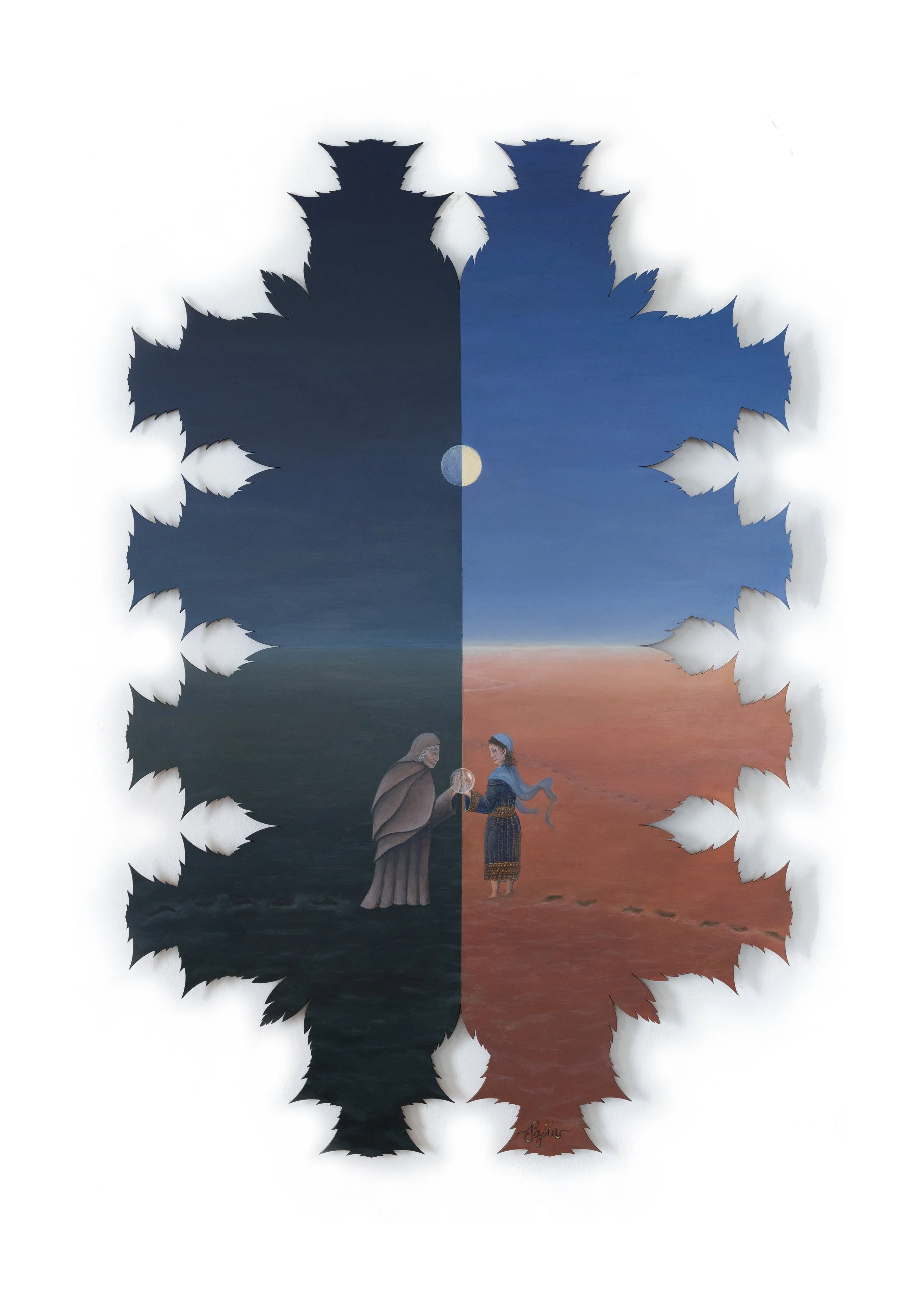 "The Ancestor Within". Arcylic on panel (2022). Customized frame by Koosha Atashgard.
