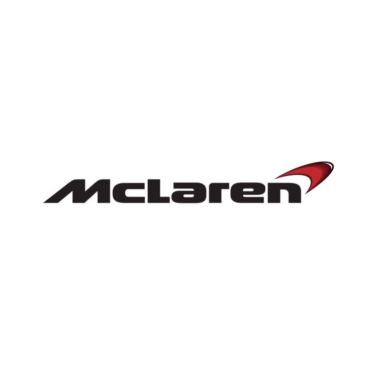 McLaren logo with black text and a red swoosh on a white background.
