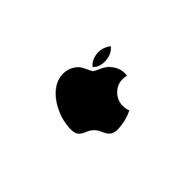 Black Apple logo on a white background.