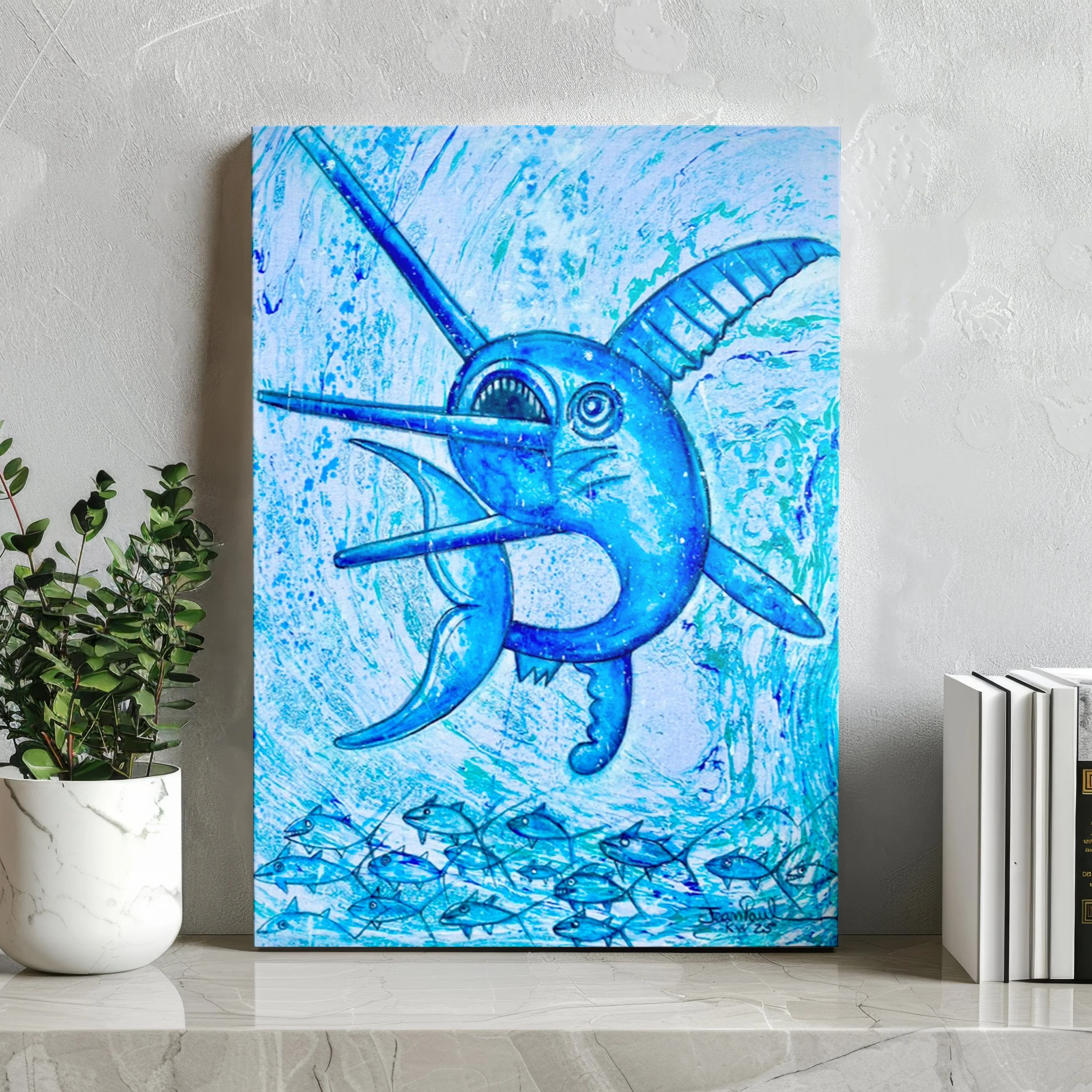 "Swordfish" Original Painting on Marbling, BeMarblous and Jean Paul Key West