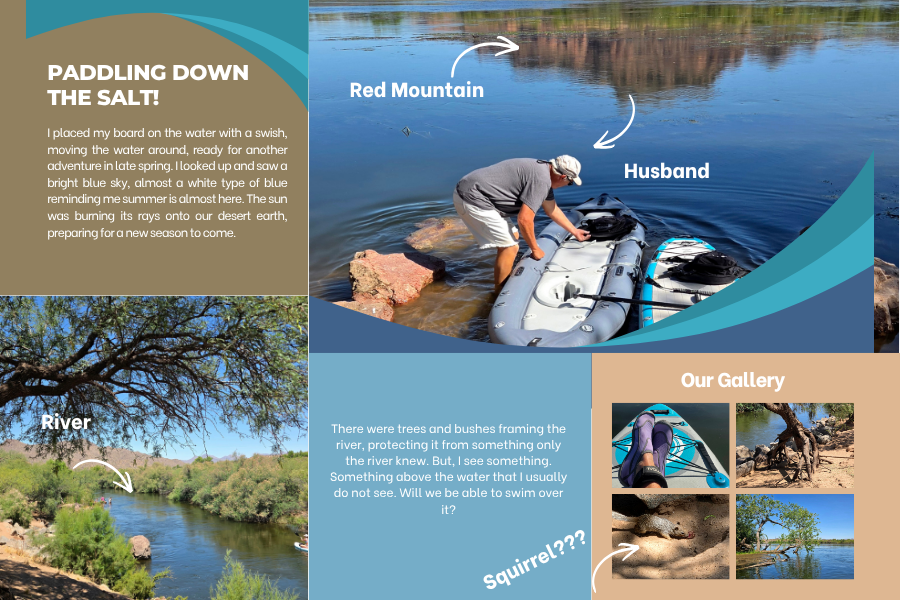 Several photos of river and paddleboards