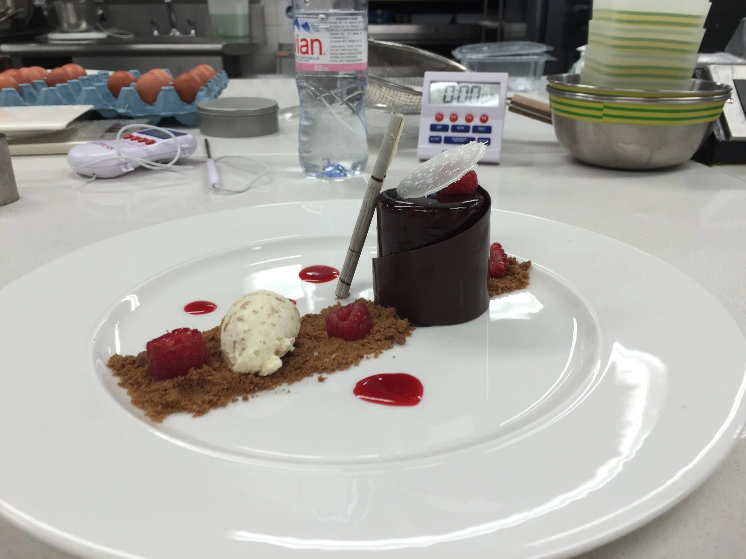 Plated Chocolate Cake with Raspberry Center