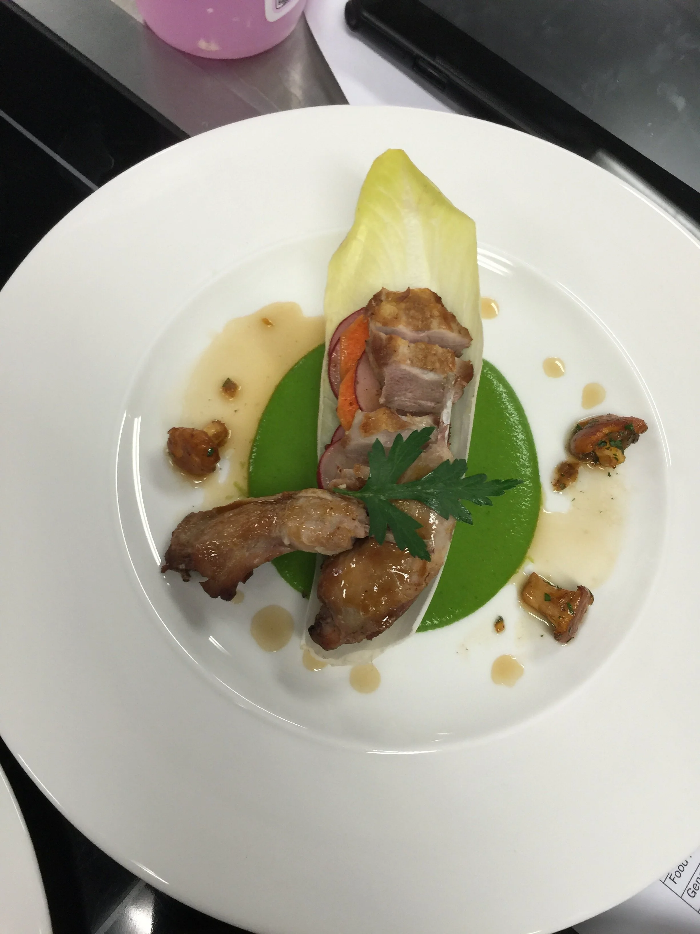 Roast Quail with Pea Puree